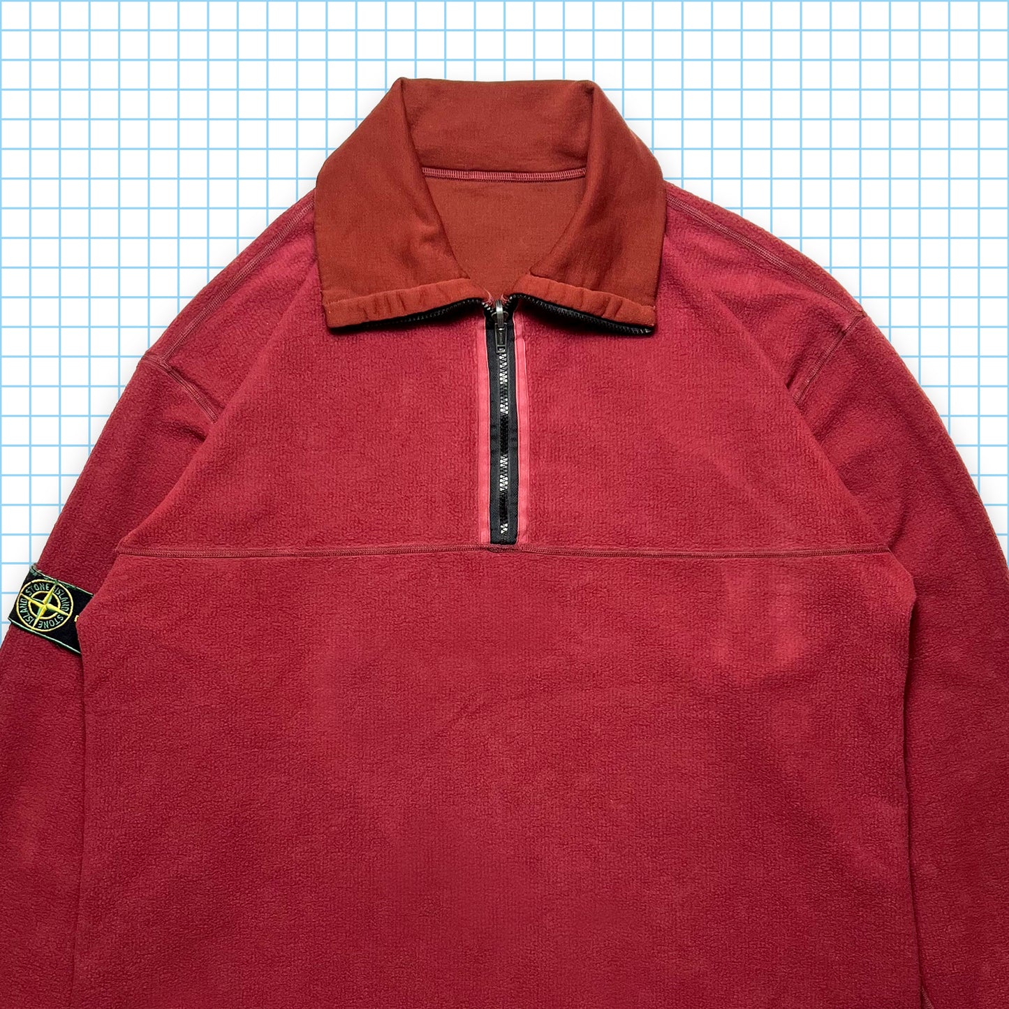 Vintage Stone Island Burgundy Fleece Reversible Quarter Zip AW96' - Extra Large / Extra Extra Large