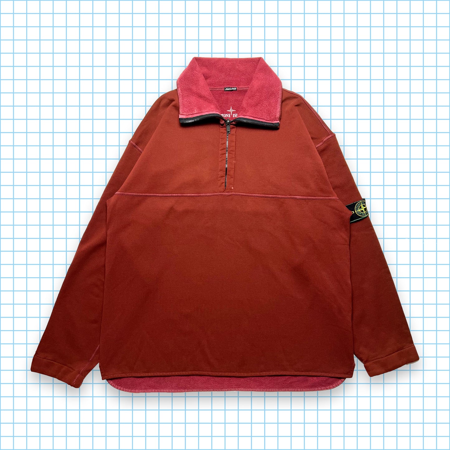 Vintage Stone Island Burgundy Fleece Reversible Quarter Zip AW96' - Extra Large / Extra Extra Large