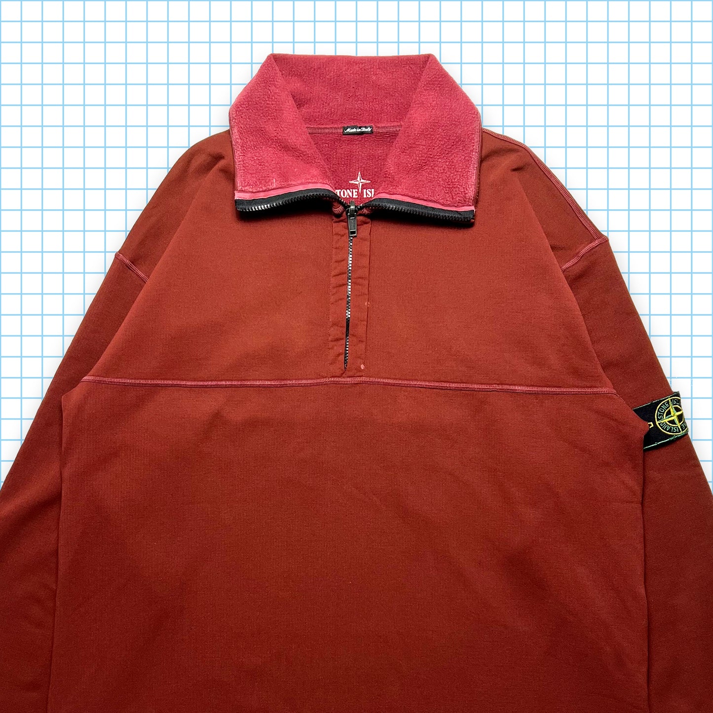 Vintage Stone Island Burgundy Fleece Reversible Quarter Zip AW96' - Extra Large / Extra Extra Large
