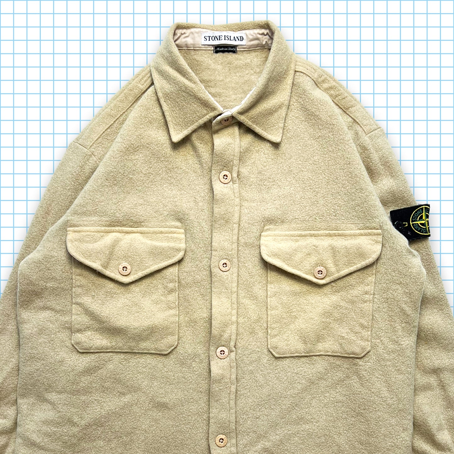 Stone Island Chemise à double poche en laine beige clair AW97' - Large