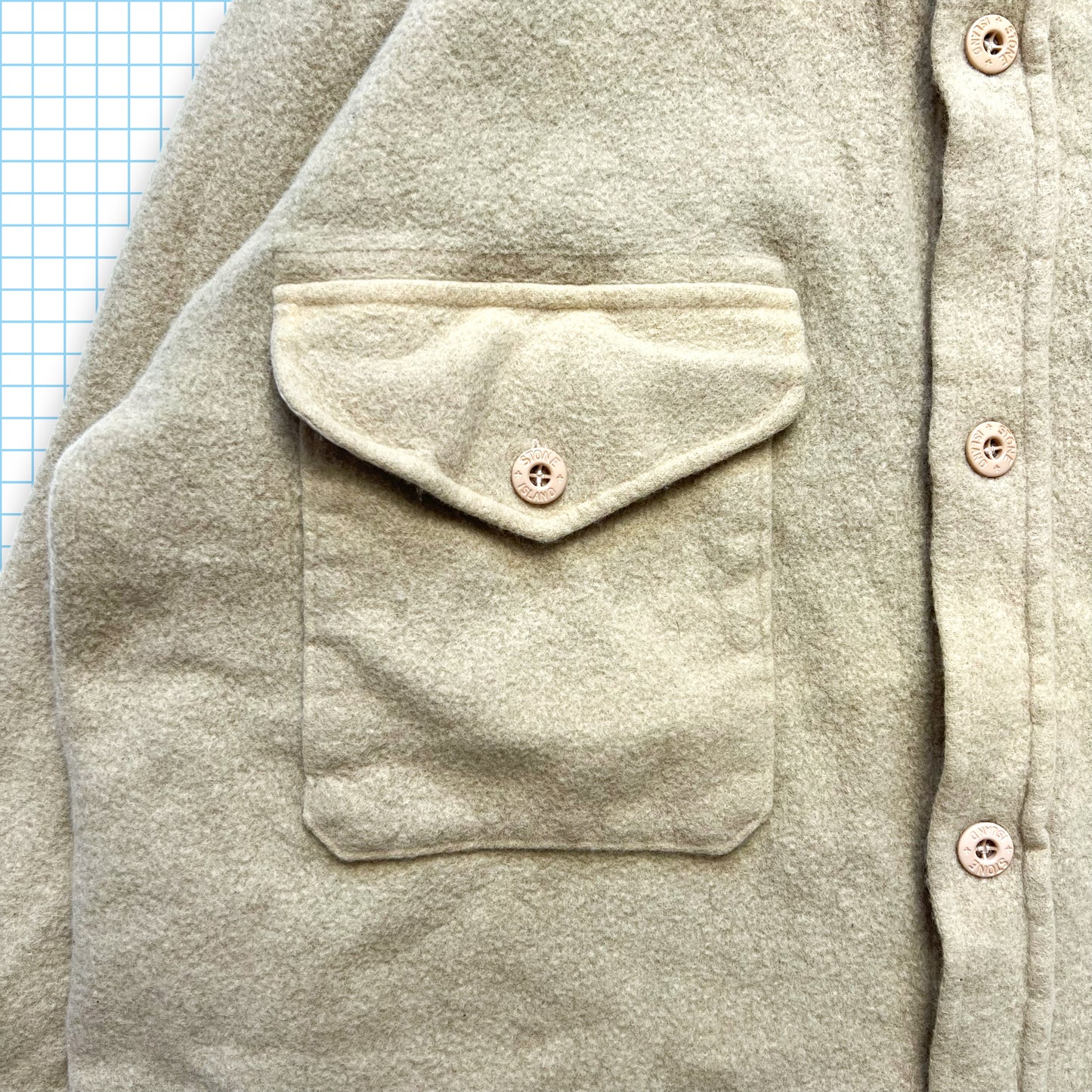 Stone Island Chemise à double poche en laine beige clair AW97' - Large