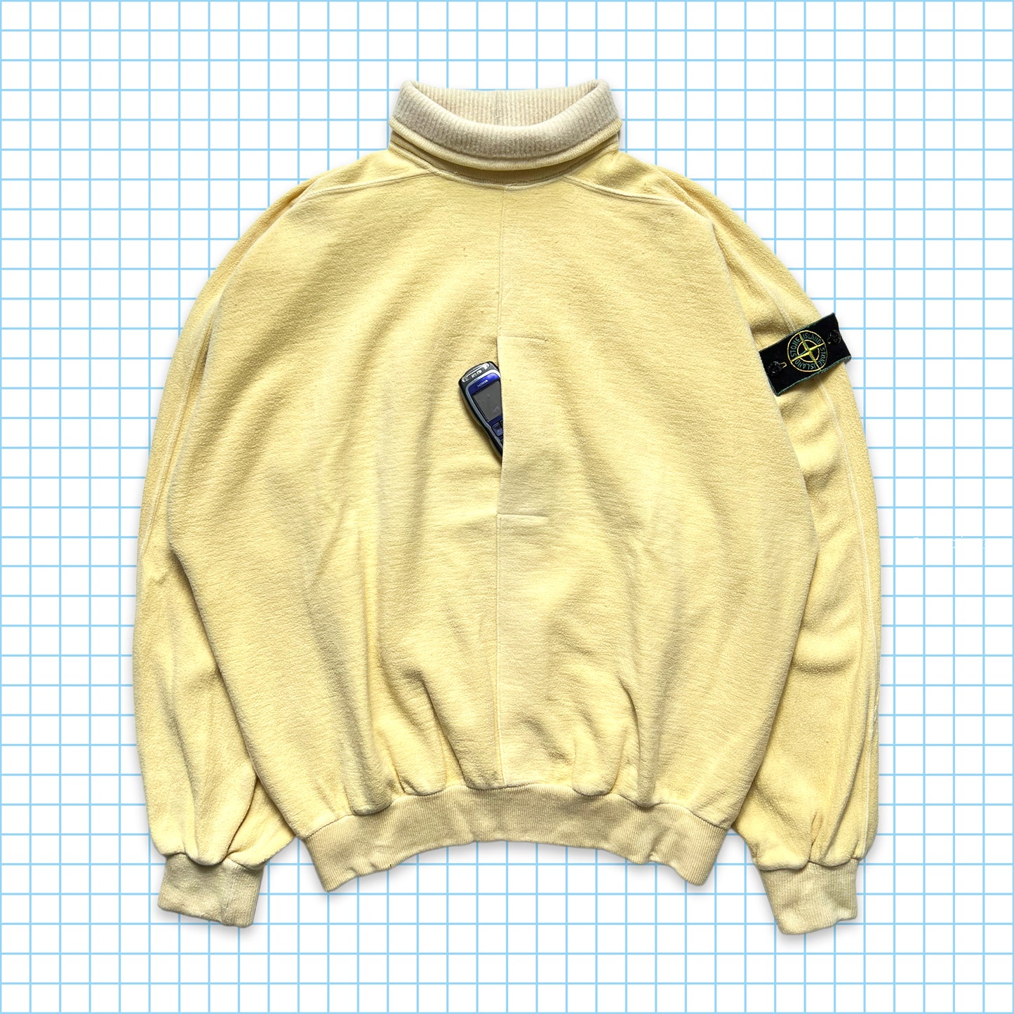 Early 90's Stone Island Light Yellow Stash Pocket Fleece Rollneck - Extra Large
