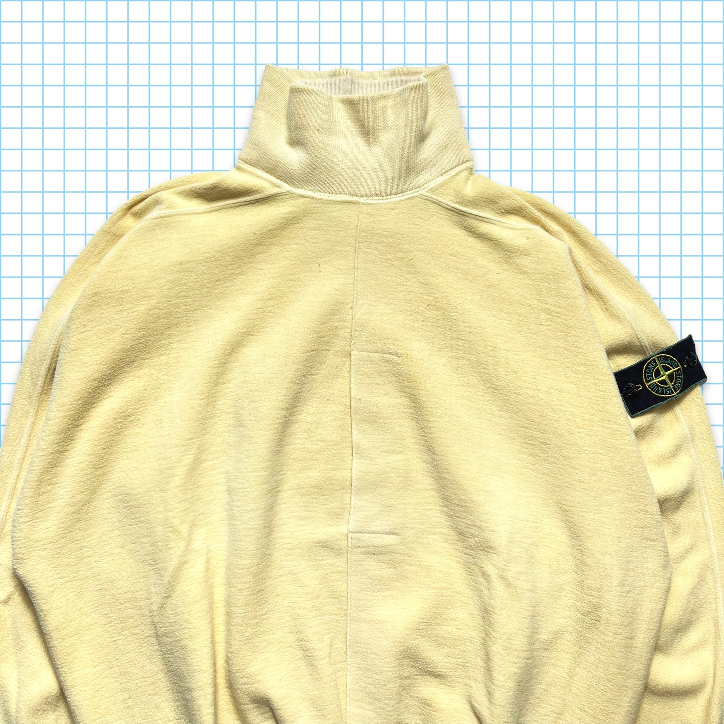 Early 90's Stone Island Light Yellow Stash Pocket Fleece Rollneck - Extra Large