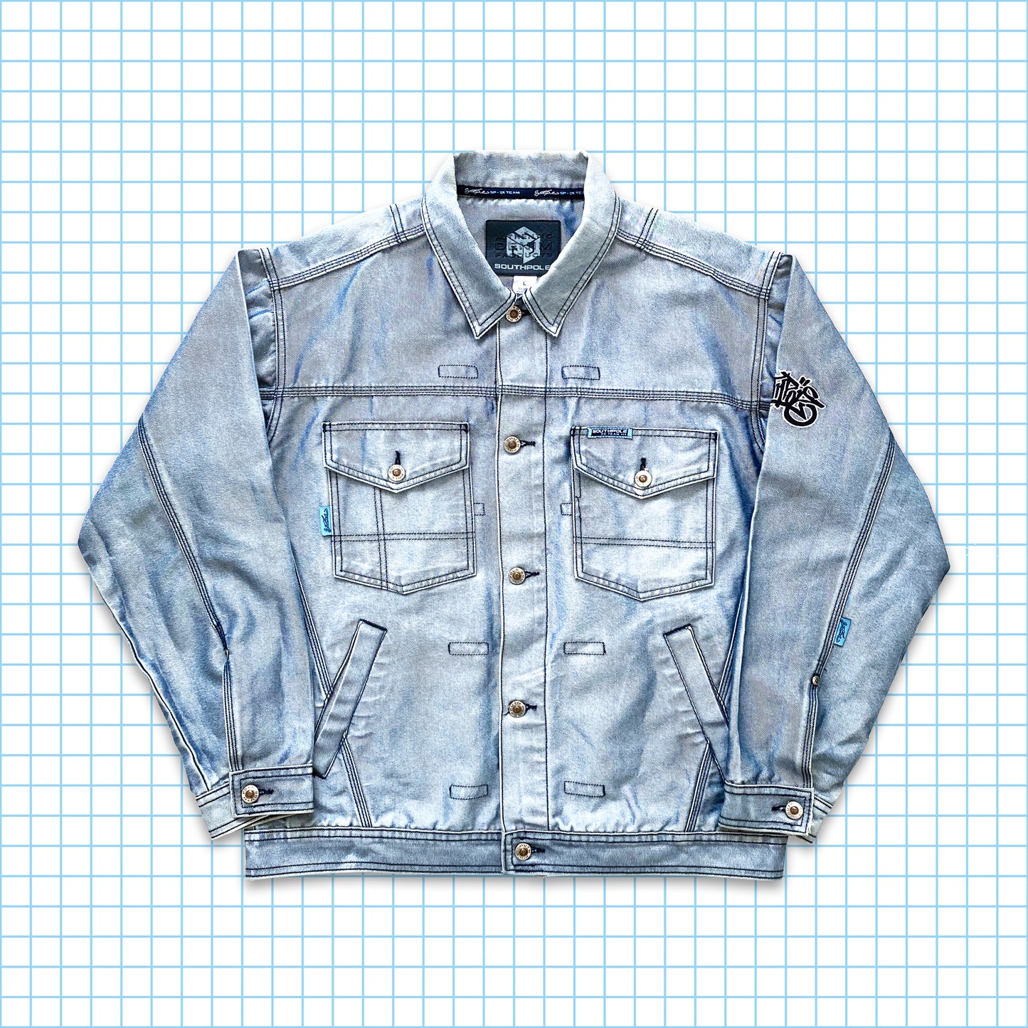 Veste en denim argent/bleu Southpole vintage des années 90 - Grande
