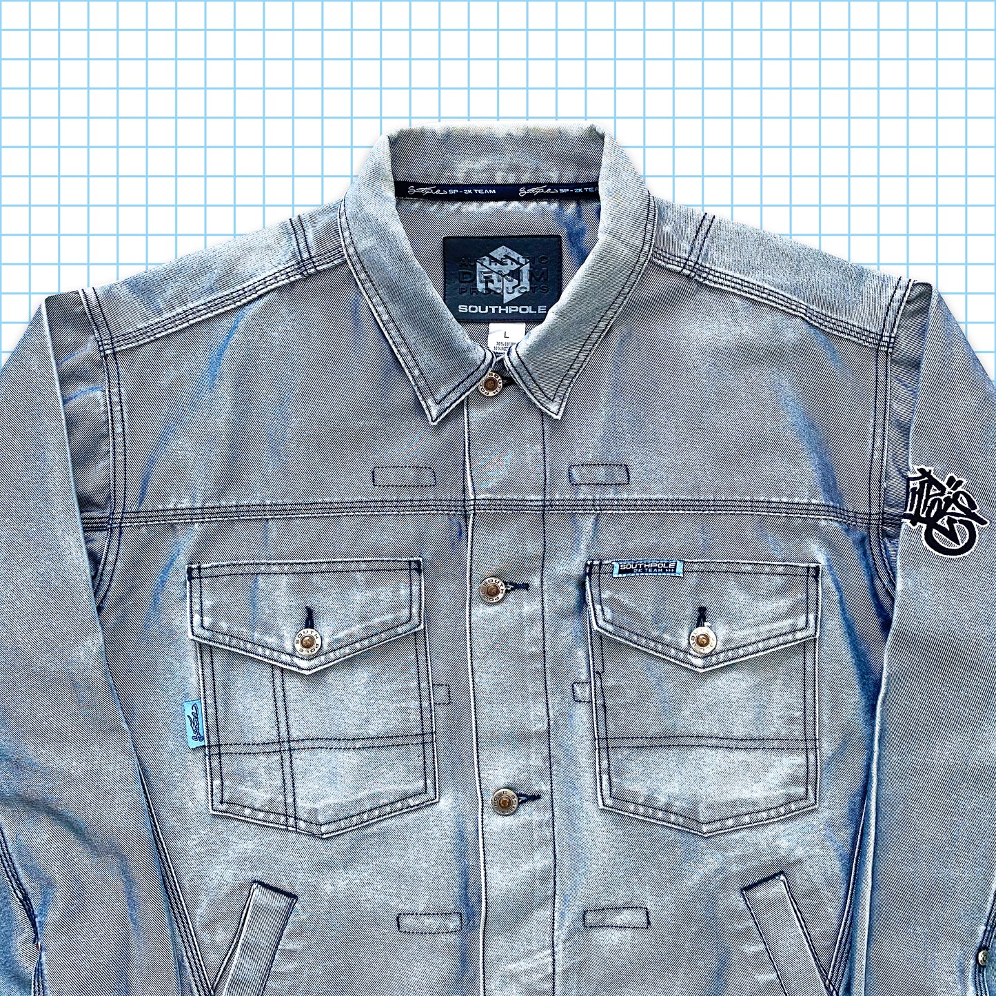 Veste en denim argent/bleu Southpole vintage des années 90 - Grande