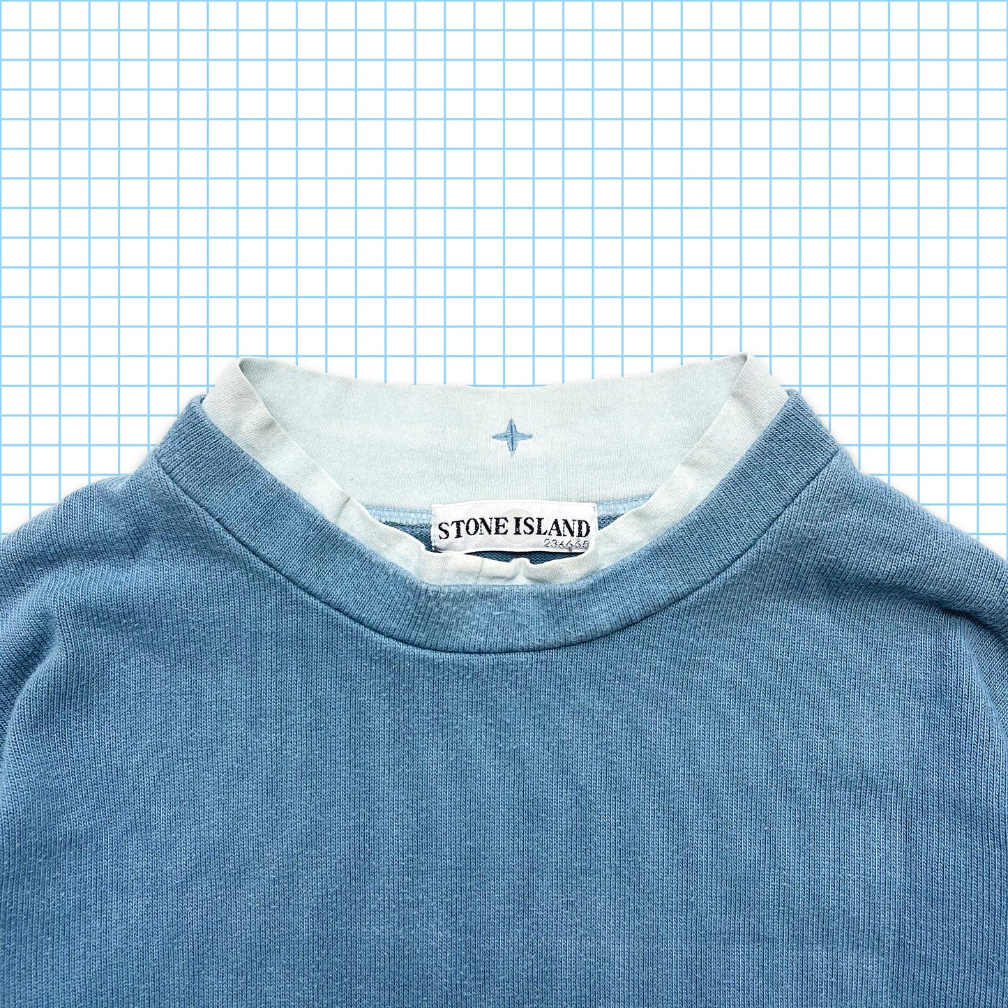 Vintage Stone Island Col Renforcé Bébé Bleu Crewneck SS01'