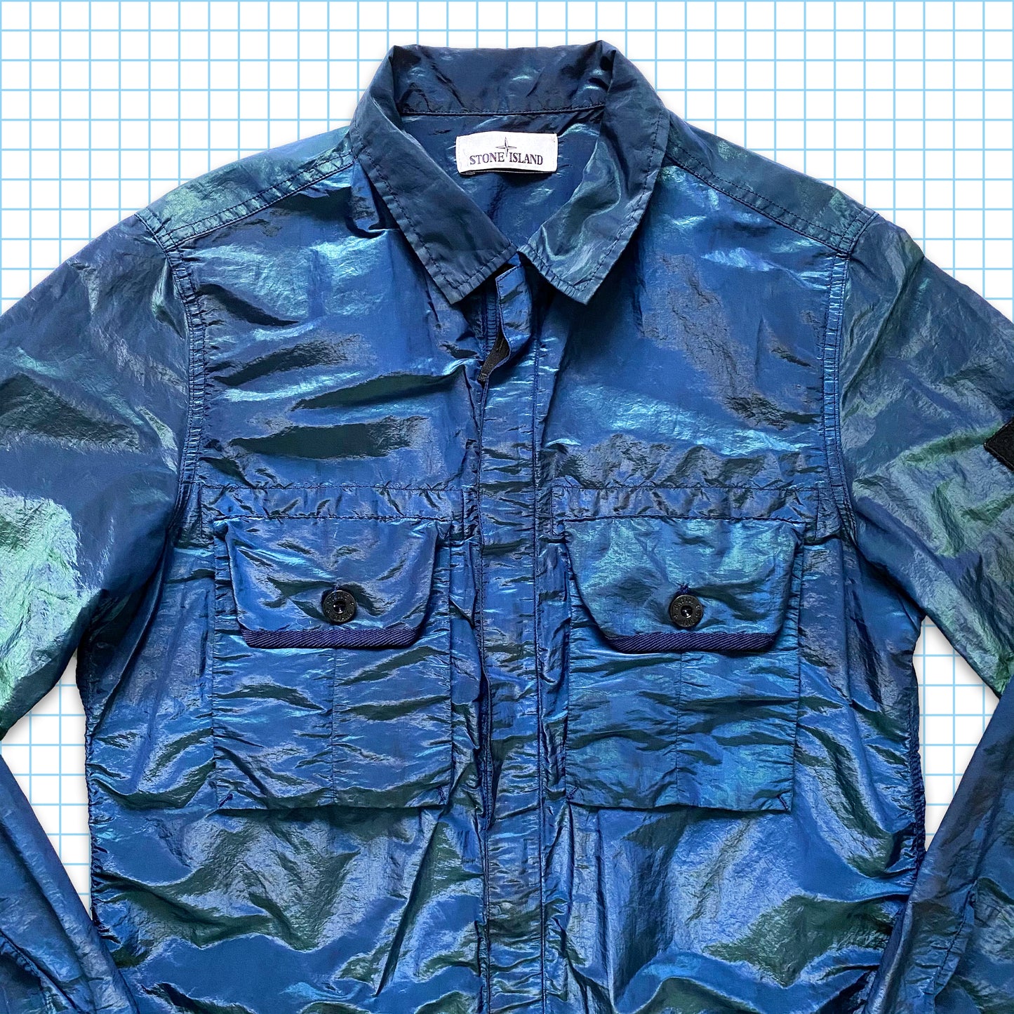 Trame métallique en nylon bleu/vert Stone Island SS17' - Moyen / Grand
