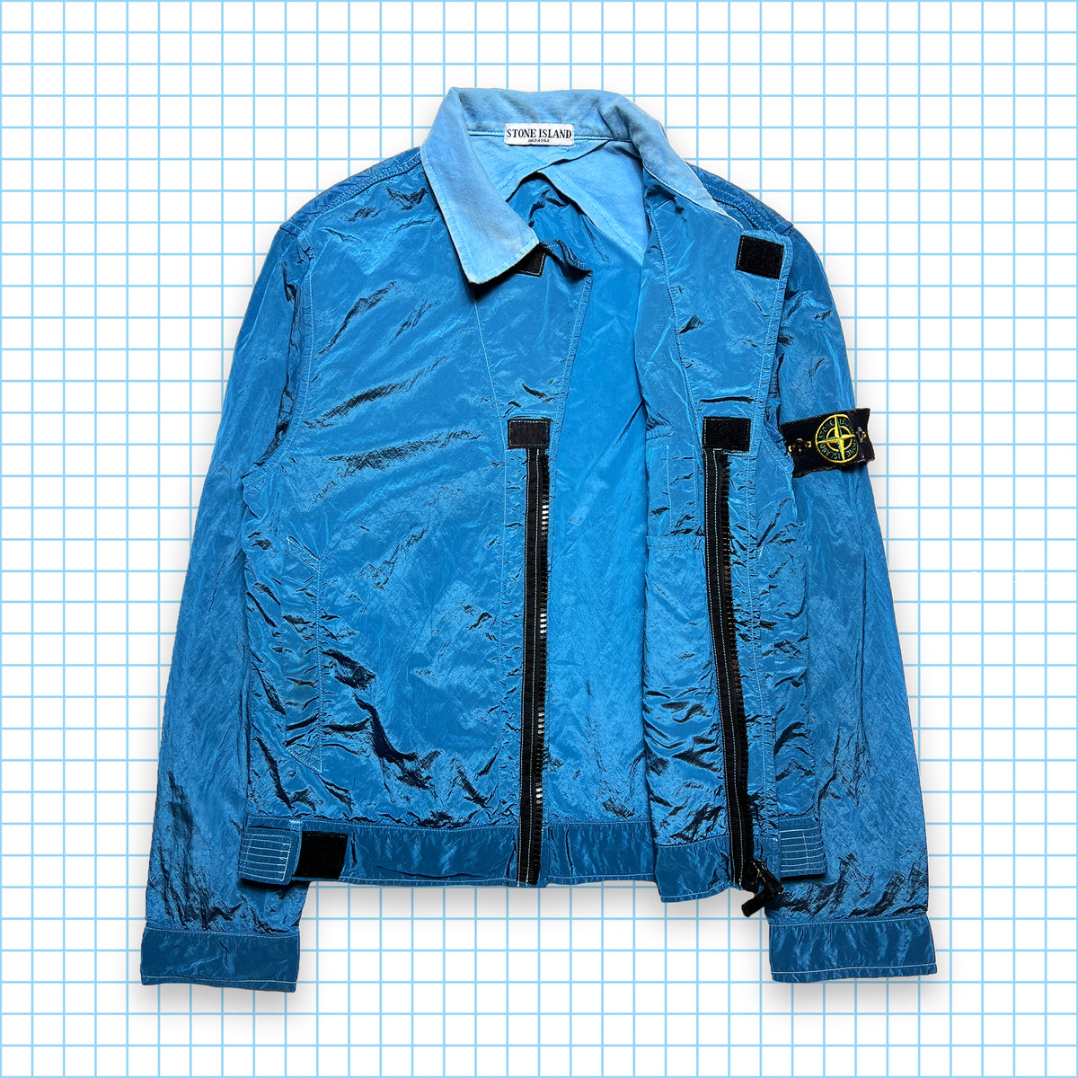 Stone Island Marina Blue Collared Nylon Metal Jacket - Medium