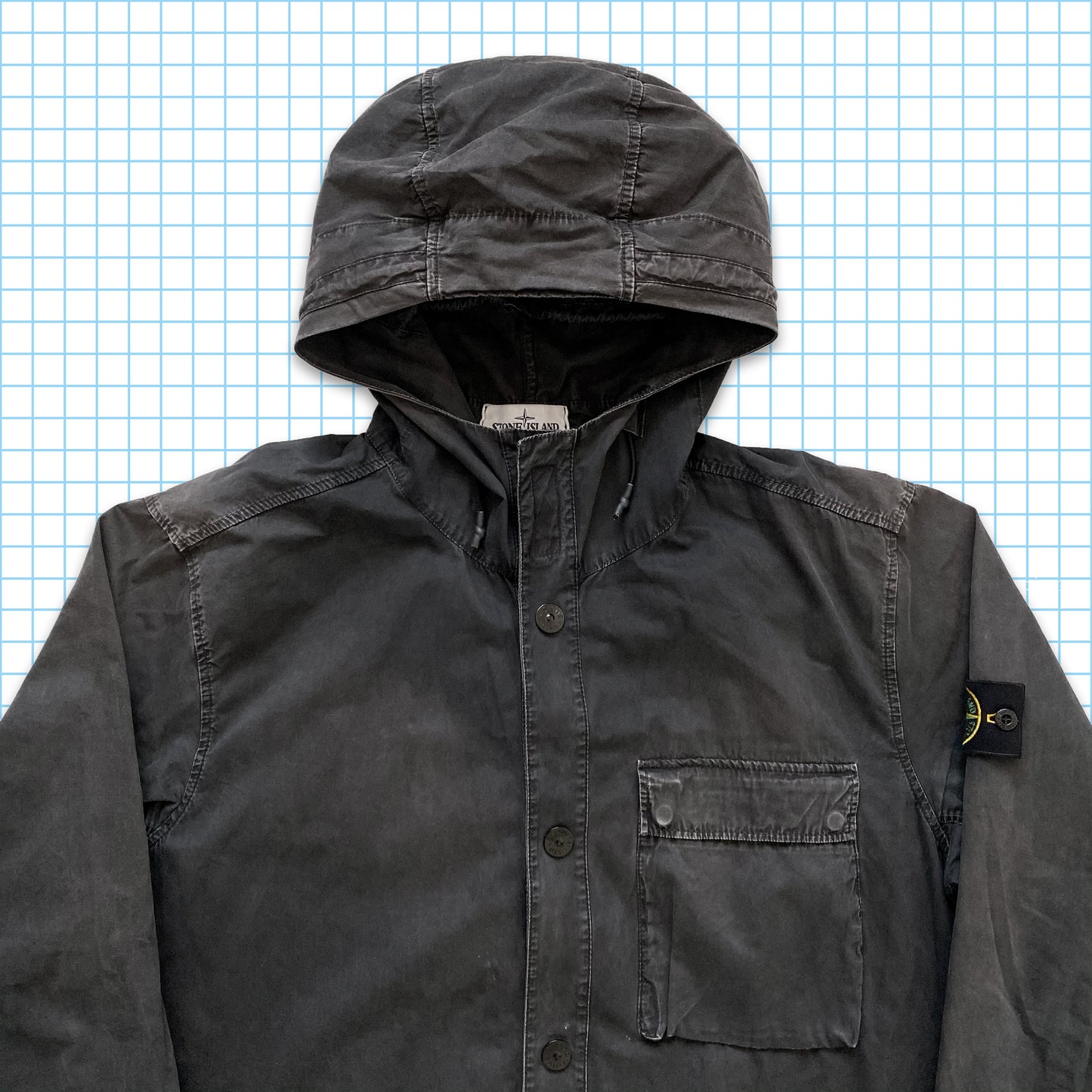 Stone Island Black Hooded Brushed Cotton Overshirt