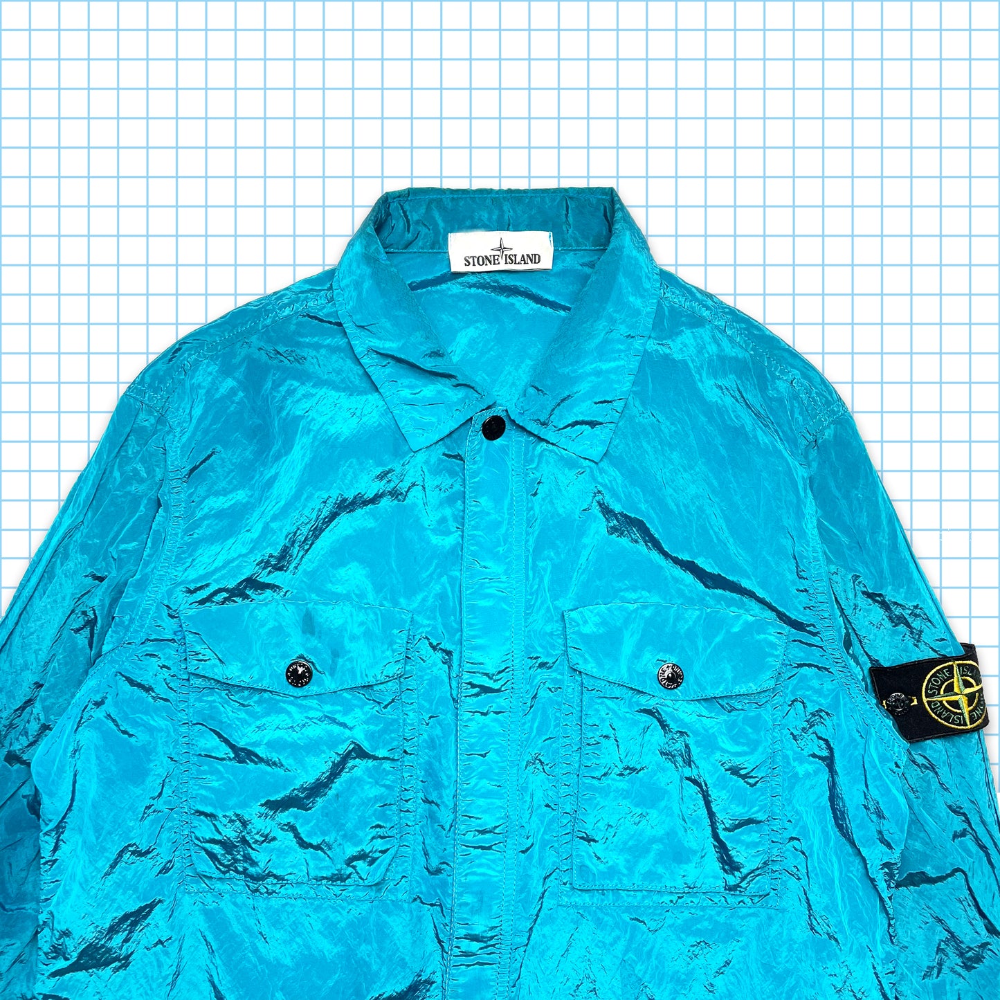 Stone Island Aqua Blue Double Breast Pocket Nylon Metal Overshirt SS15’ - Large