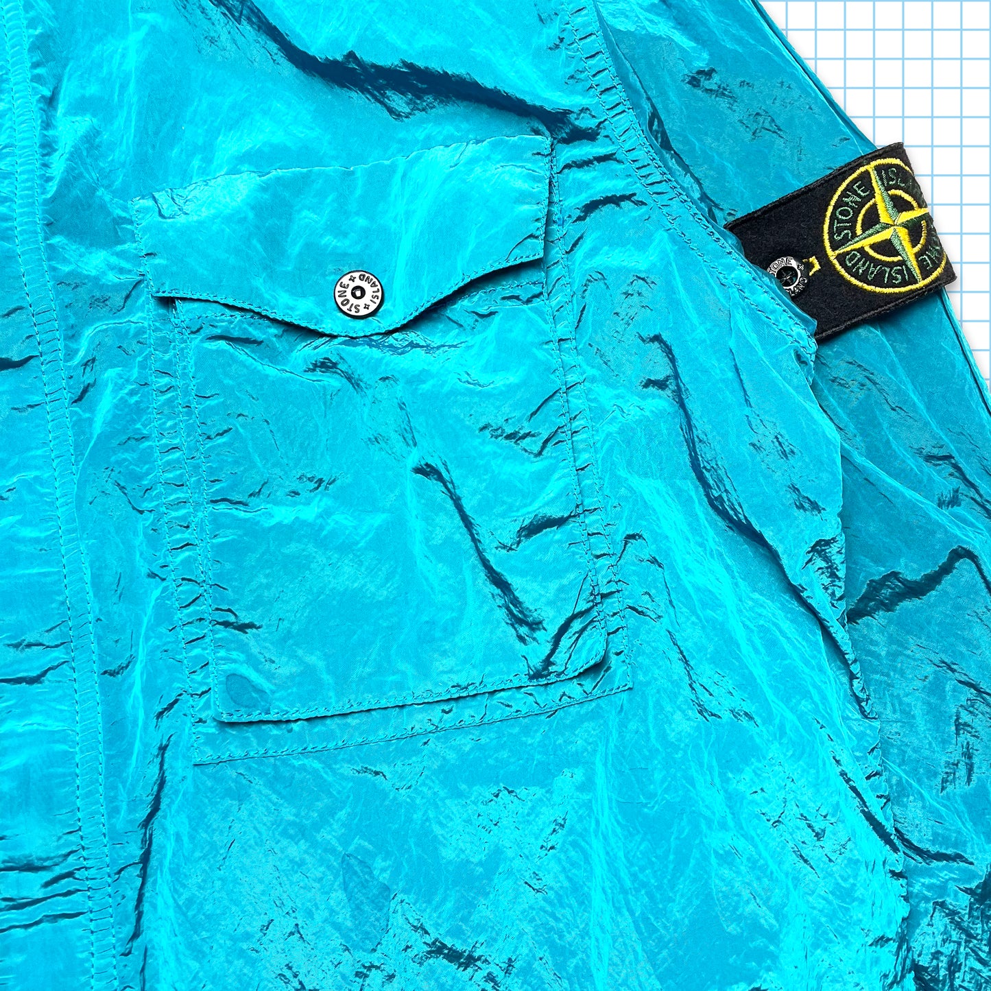 Stone Island Aqua Blue Double Breast Pocket Nylon Metal Overshirt SS15’ - Large