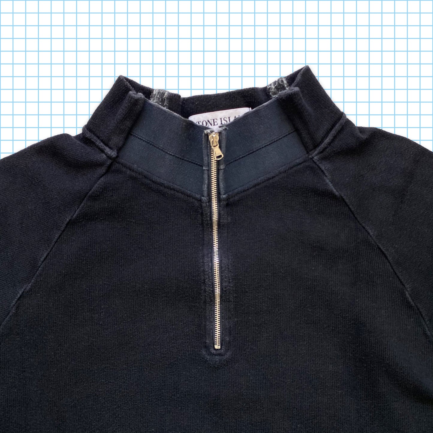 vintage Stone Island Noir Lourd Côtelé Quarter Zip - Grand / Extra Large
