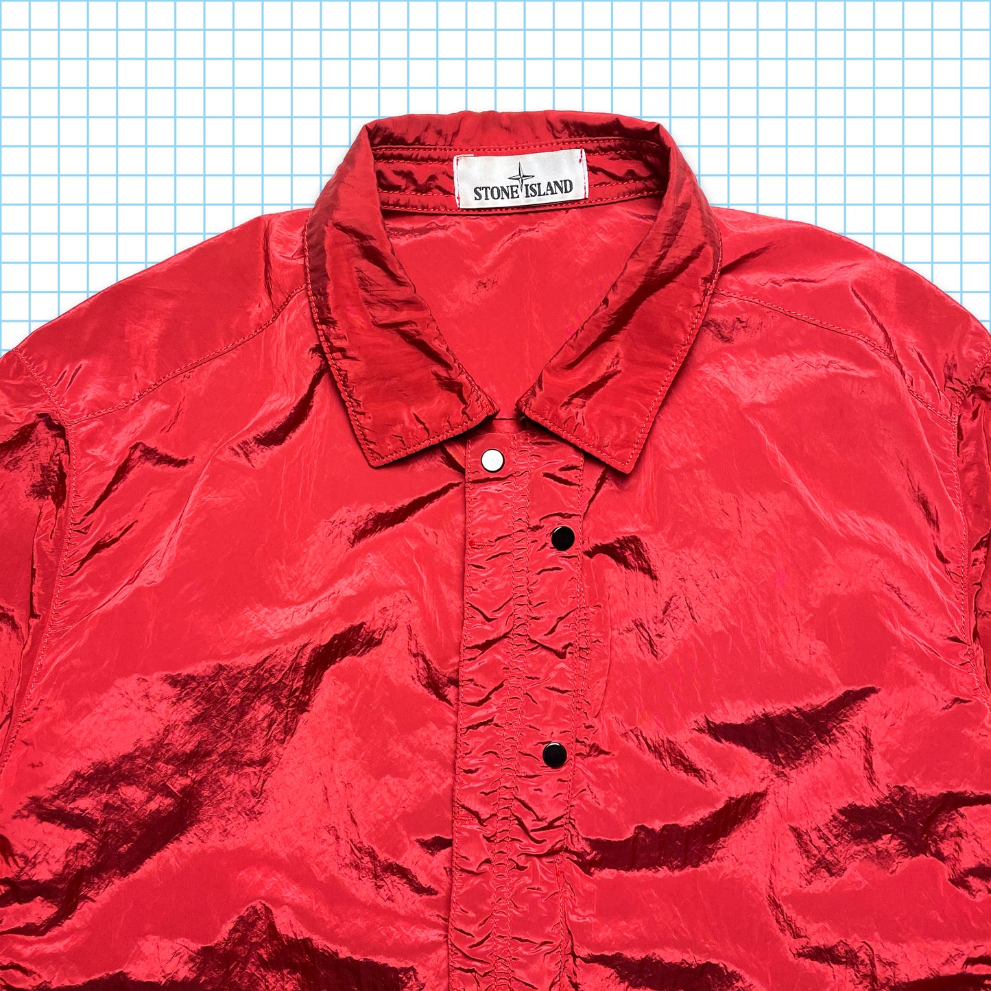 Stone Island Metallic Red Nylon Metal Over Shirt - Medium