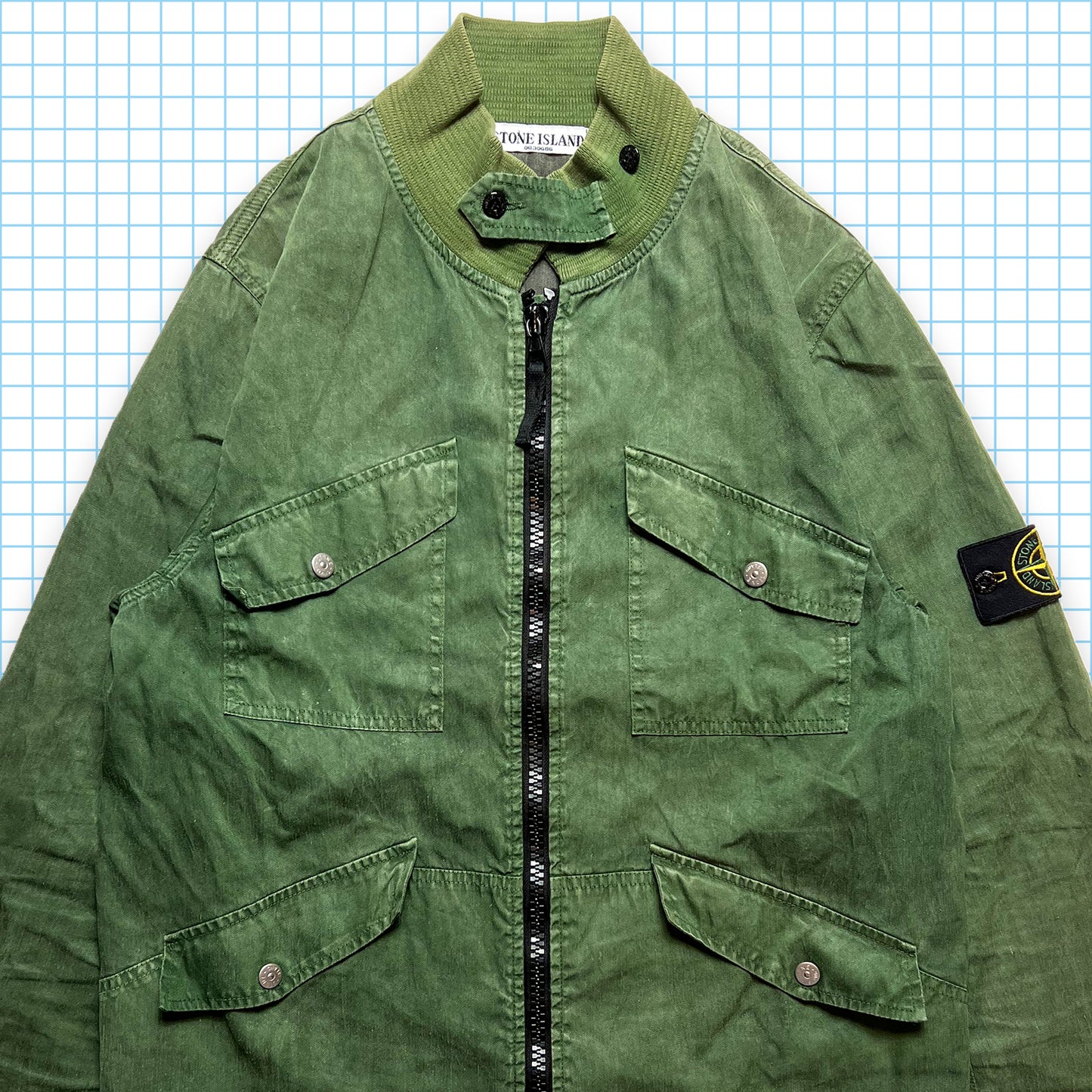 Early 00's Stone Island Multi Pocket Washed Forest Green Flight Jacket - Medium