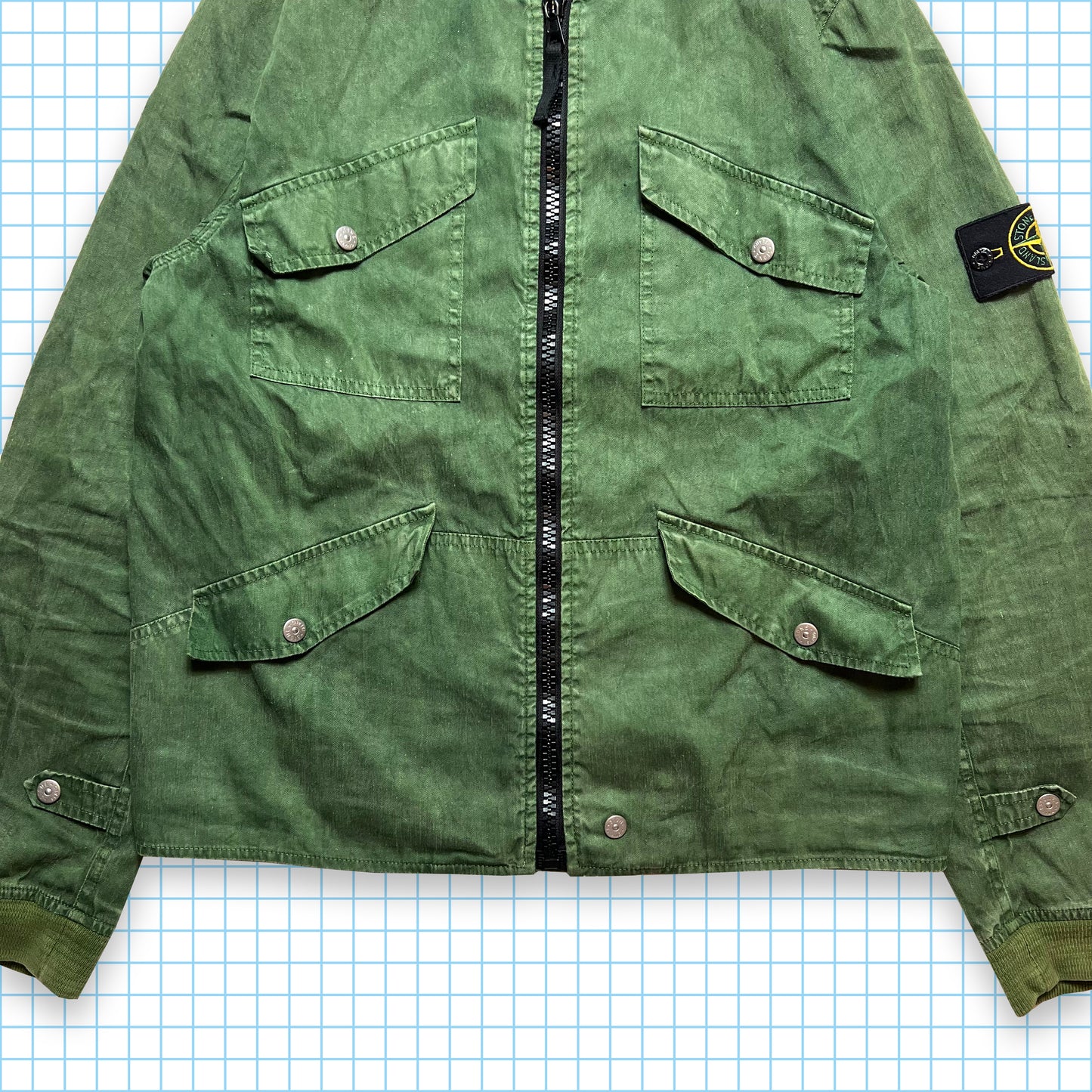Early 00's Stone Island Multi Pocket Washed Forest Green Flight Jacket - Medium