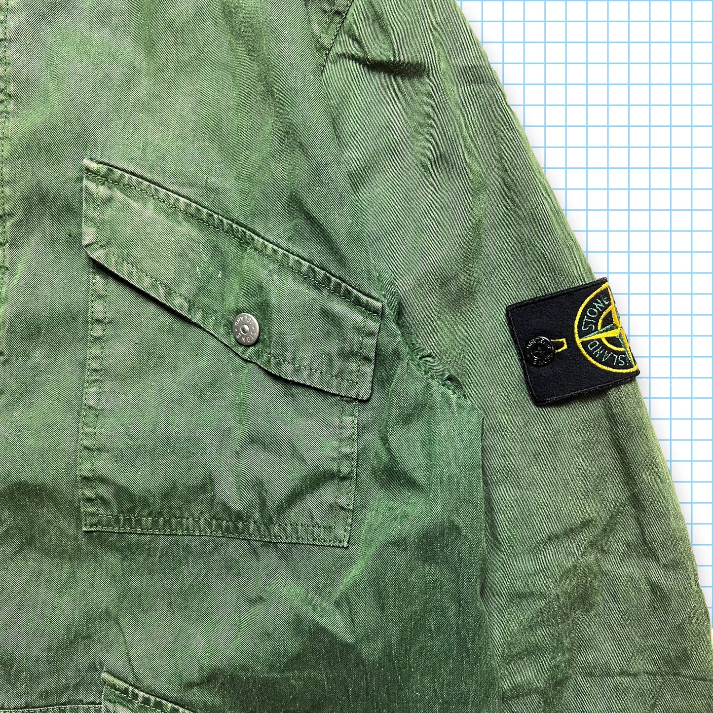 Early 00's Stone Island Multi Pocket Washed Forest Green Flight Jacket - Medium
