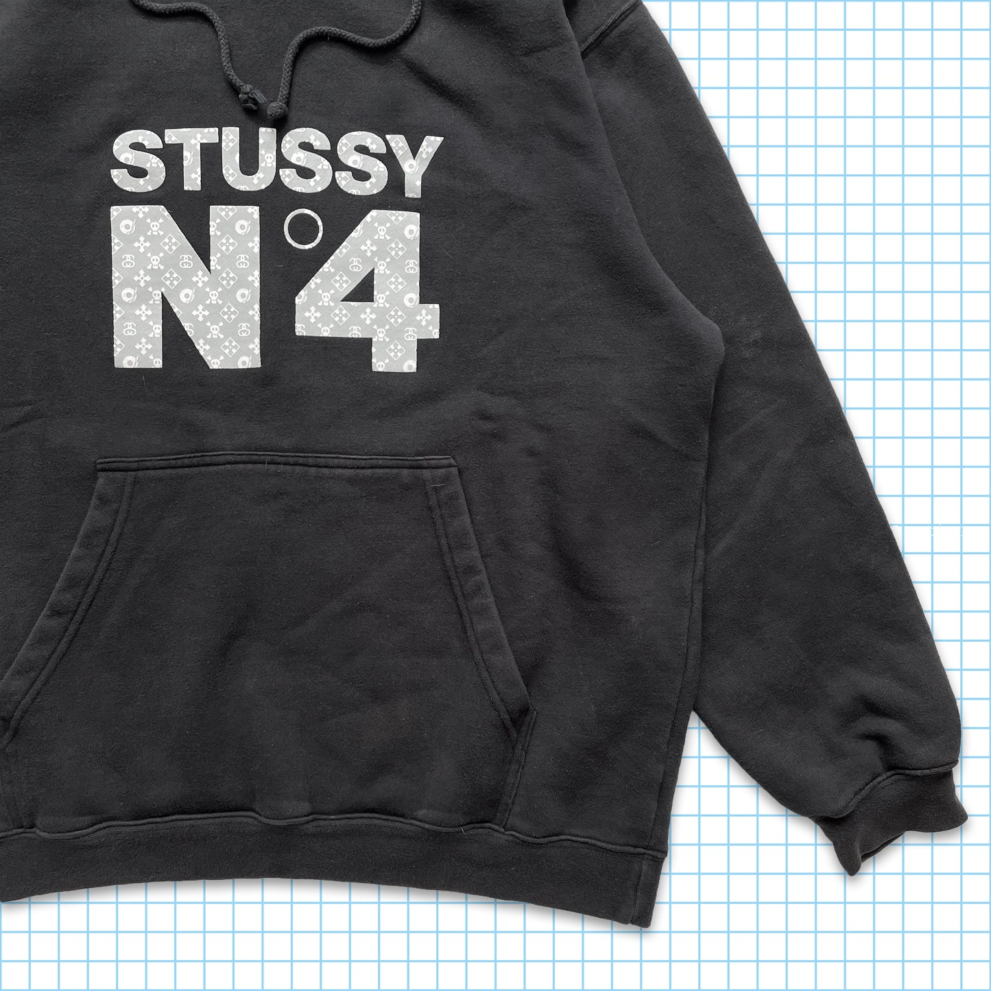 Vintage Stüssy Monogram Black Hoodie - Large