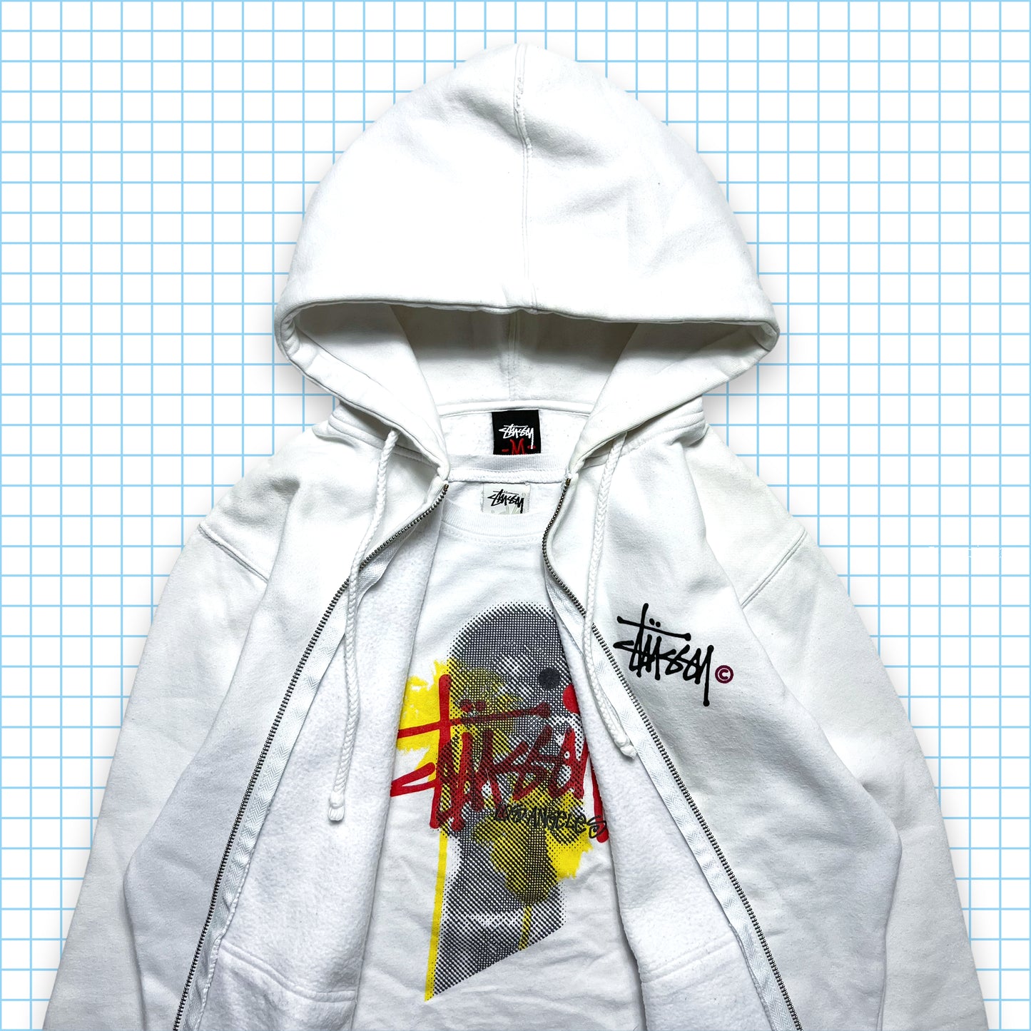 Vintage Stüssy Script Zipped Hoodie - Medium