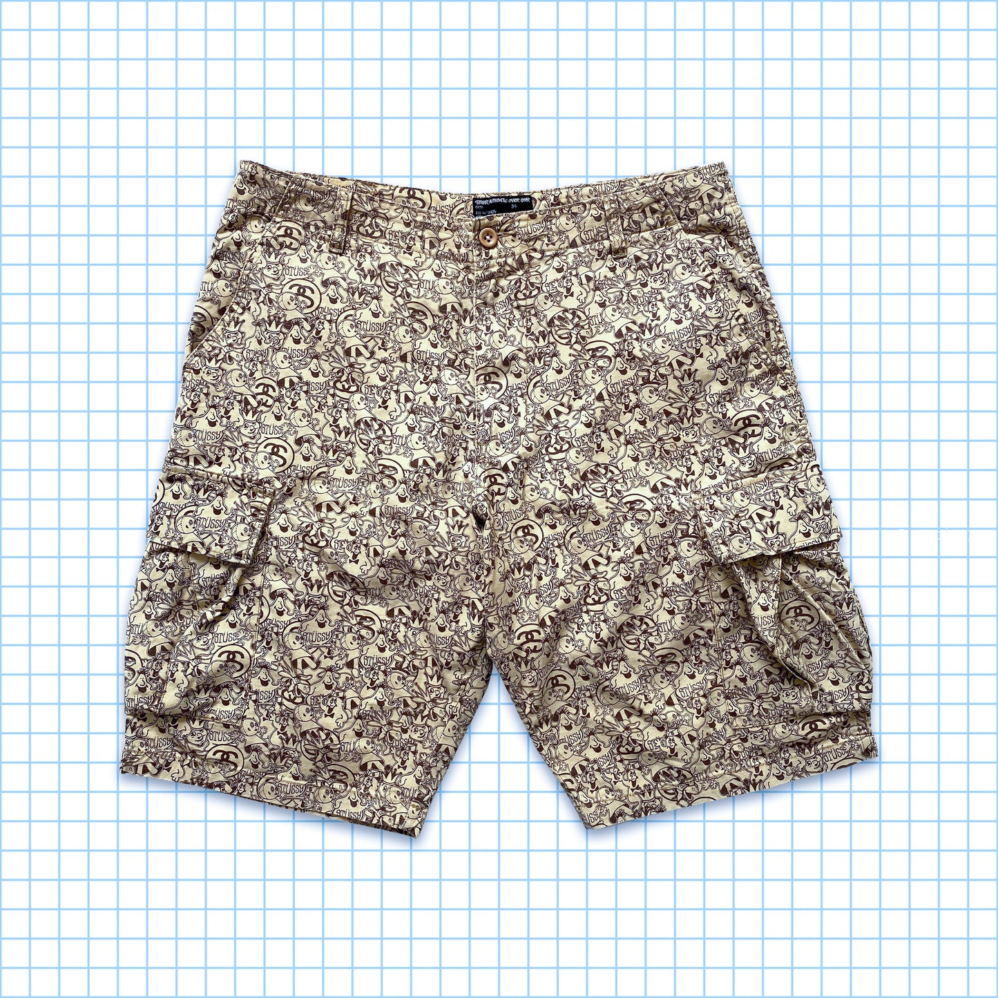 Vintage Stüssy Repeat All Over Graphic Cargo Shorts - 34" / 36" Waist