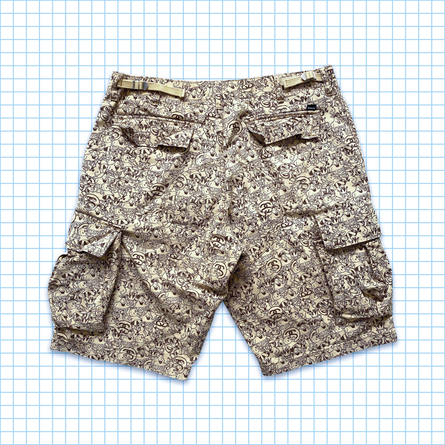 Vintage Stüssy Repeat All Over Graphic Cargo Shorts - 34" / 36" Waist