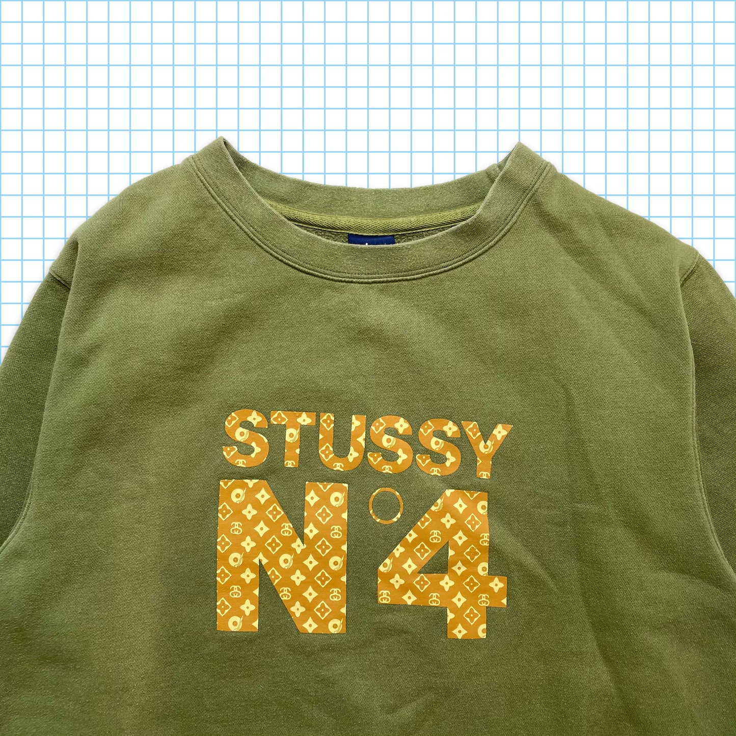 Vintage Stüssy Turntable Monogram Khaki Crewneck - Medium