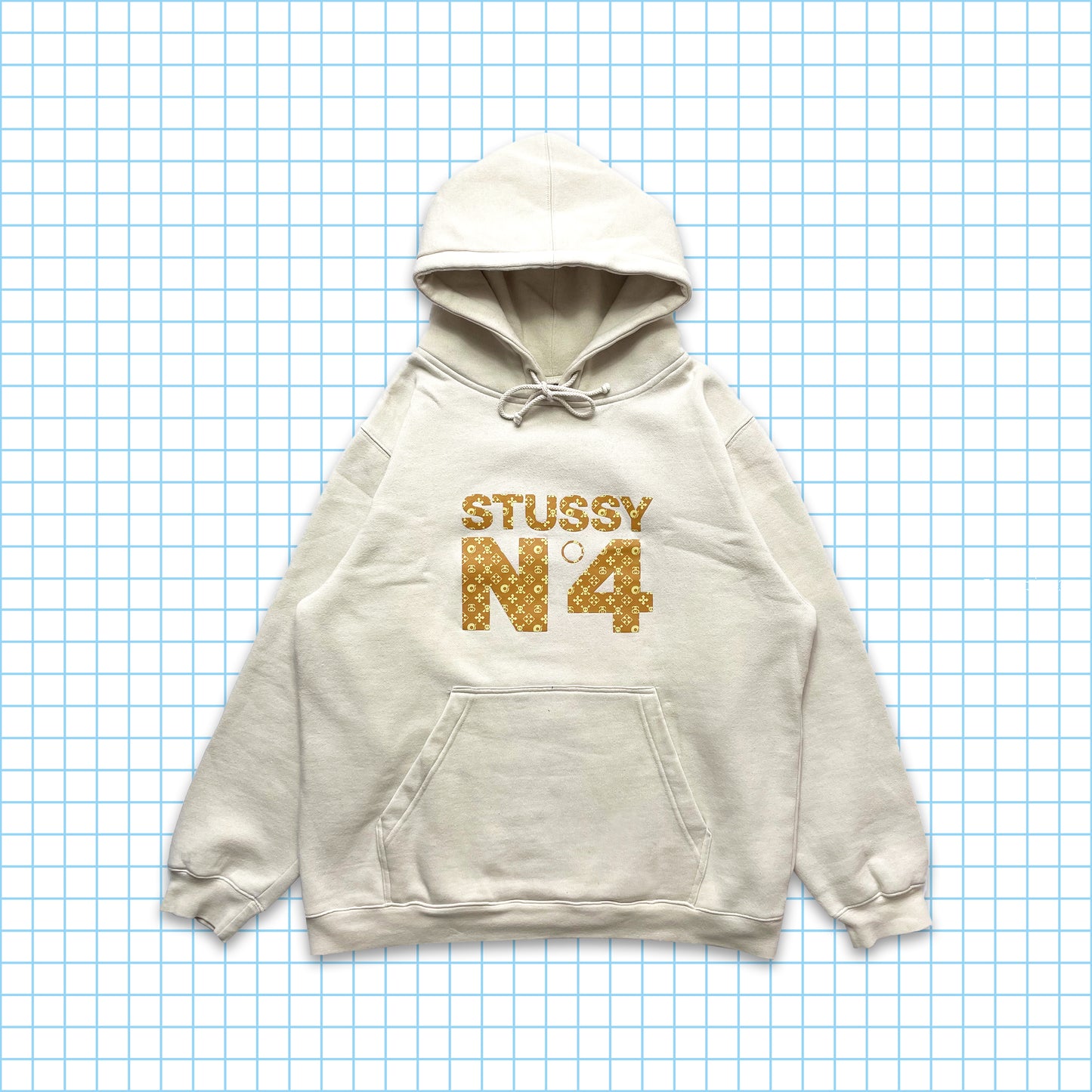 Vintage Stüssy Skull & Crossbones Monogram Light Beige Hoodie - Medium / Large