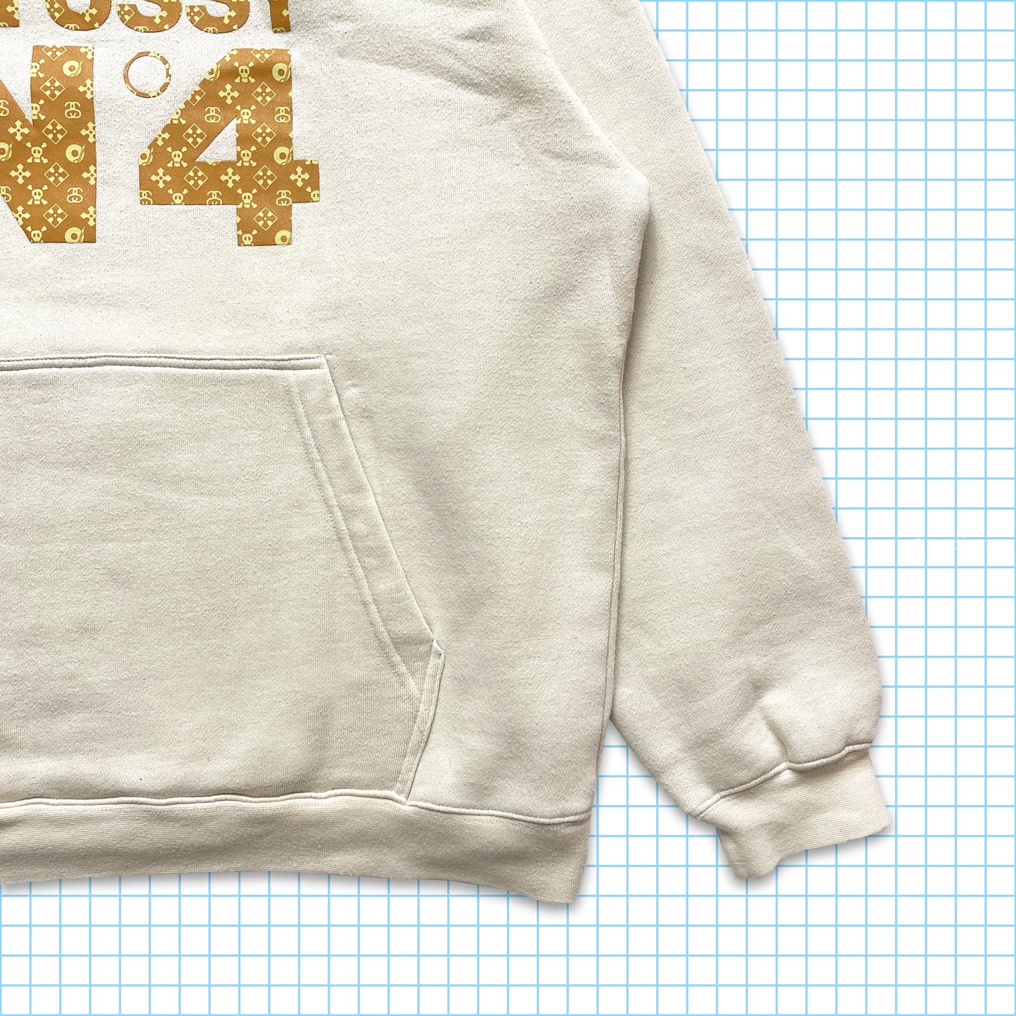Vintage Stüssy Skull & Crossbones Monogram Light Beige Hoodie - Medium / Large