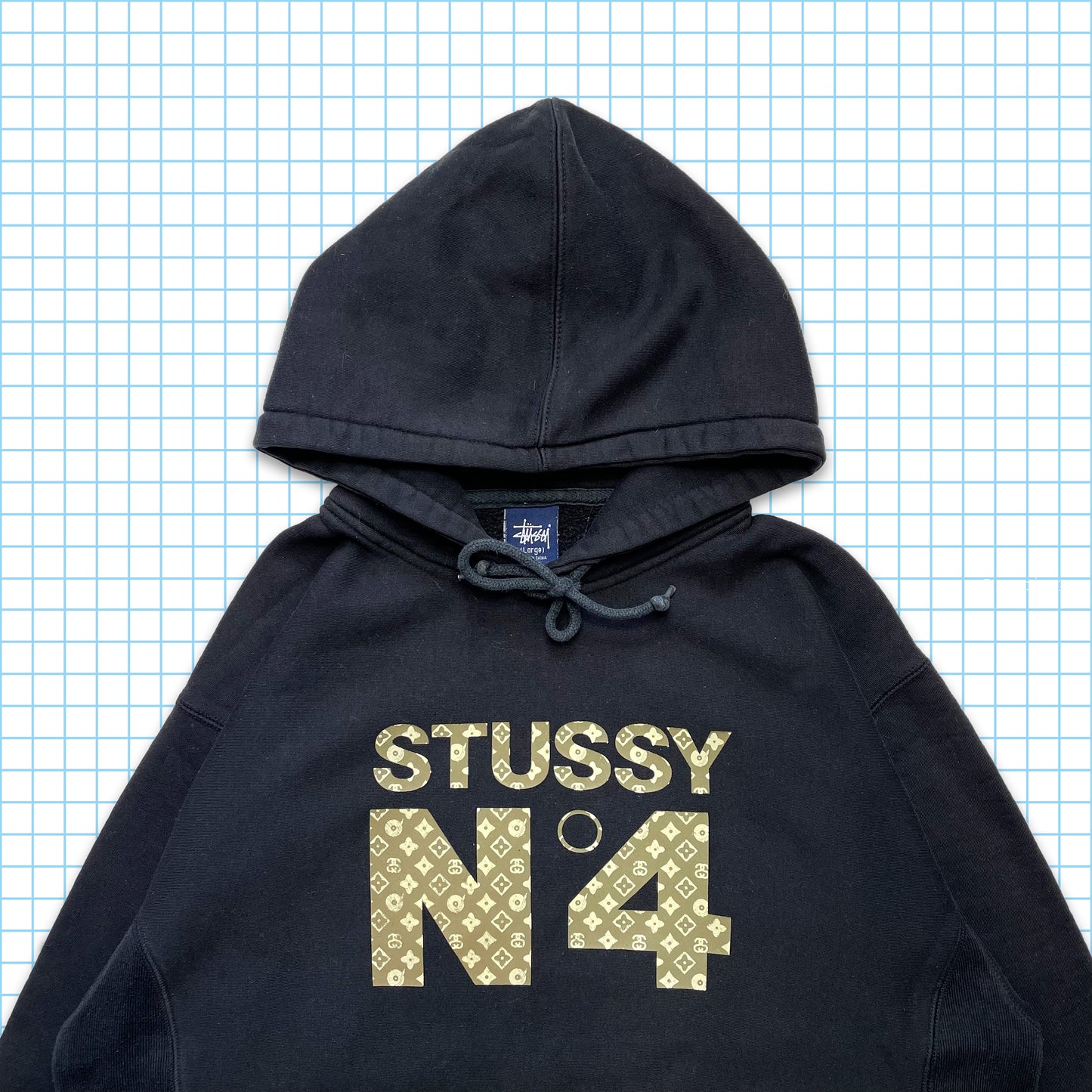 Vintage Stüssy Monogram Black Hoodie - Large