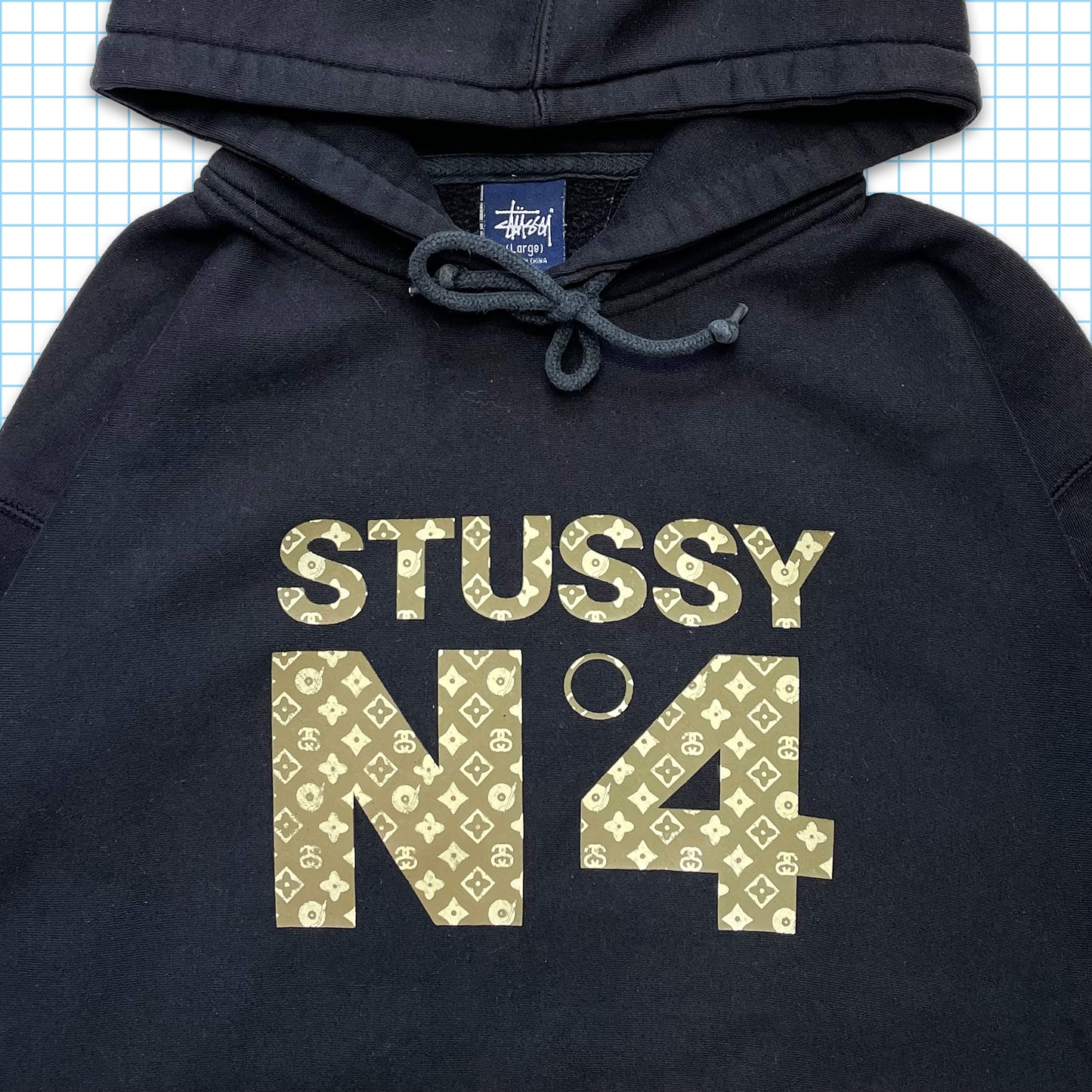 Vintage Stüssy Monogram Black Hoodie - Large