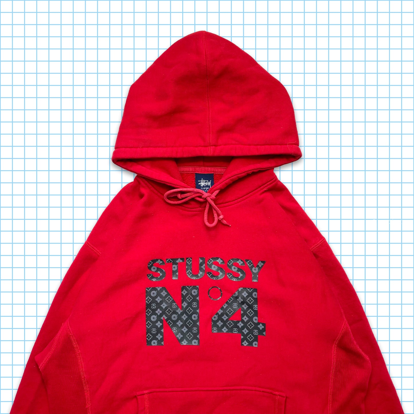 Vintage Stüssy Monogram Red Hoodie - Large