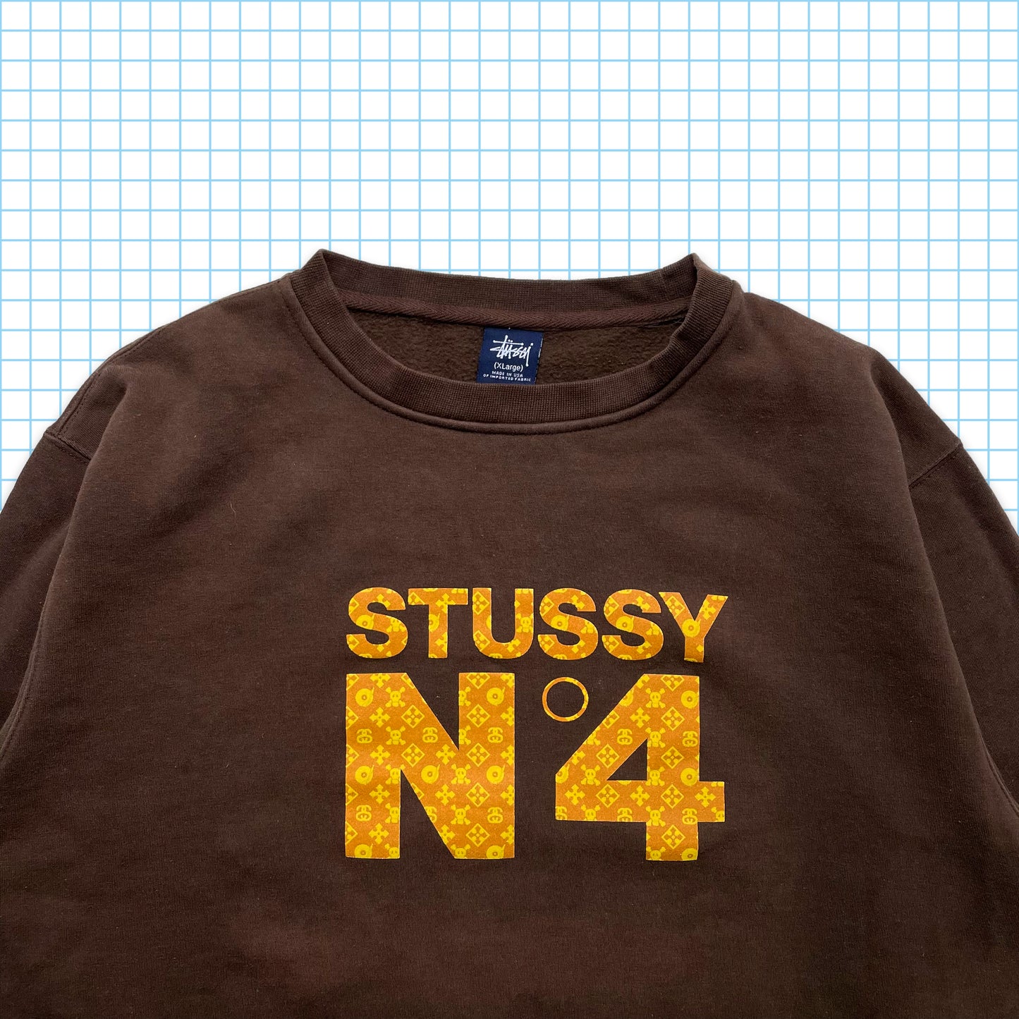 Vintage Stüssy Skull & Crossbones Monogram Brown Crewneck - Extra Large