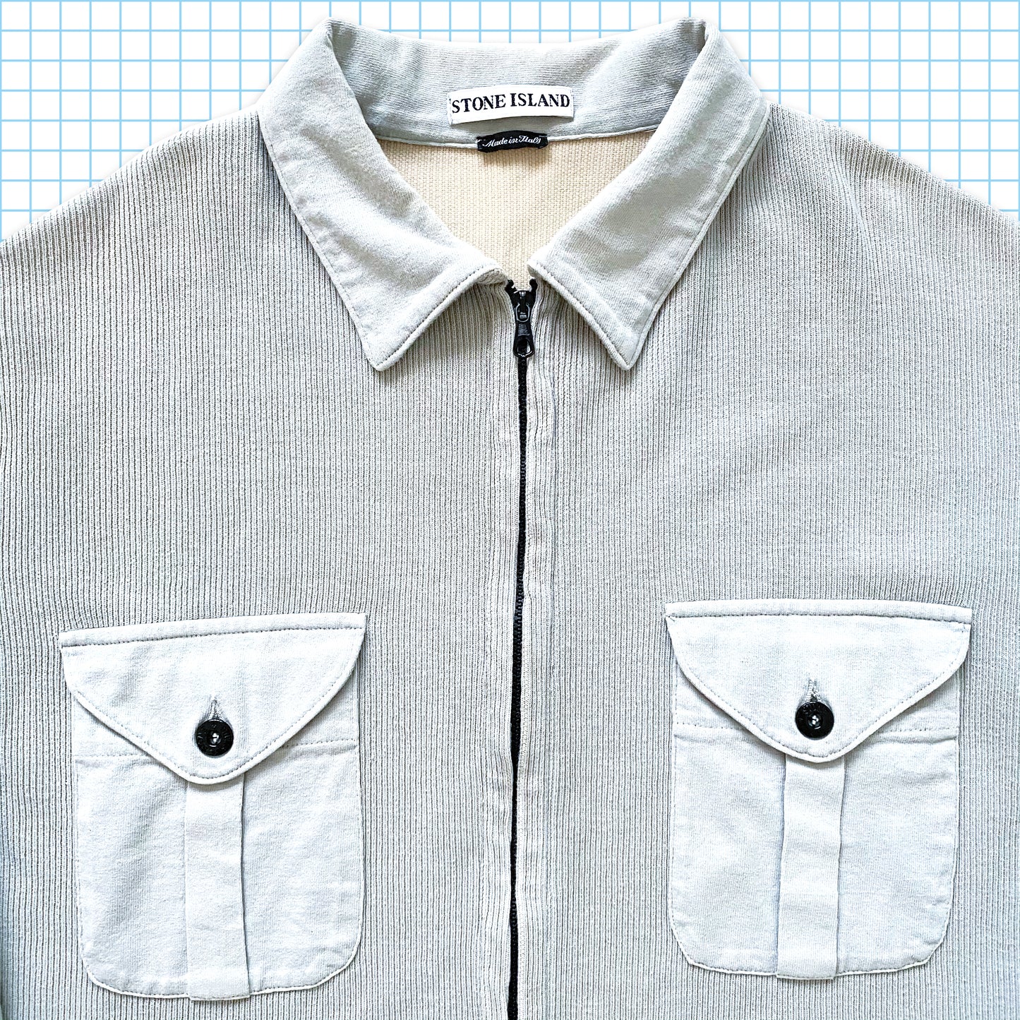 vintage Stone Island Côtelé Tricot Double Poitrine Poche Surchemise AW00'