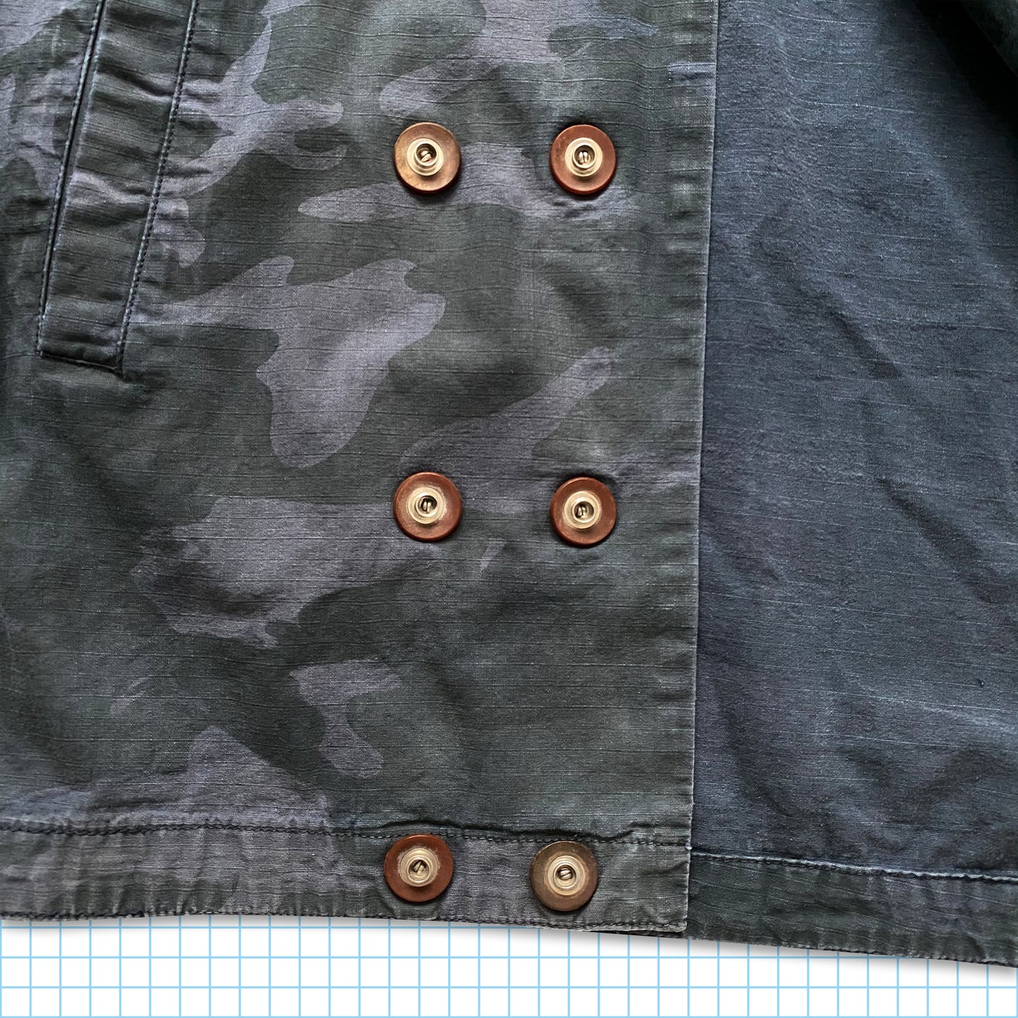 Vintage Late 80's Stone Island Dual Popper Charcoal Camo Ice Jacket - Medium / Large