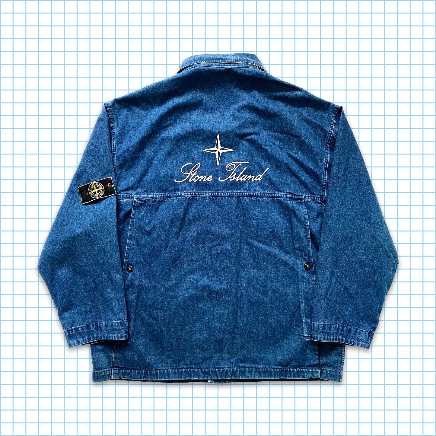 vintage Stone Island Multi Pocket Denim Back Spellout Poachers Veste SS87' - Extra Large