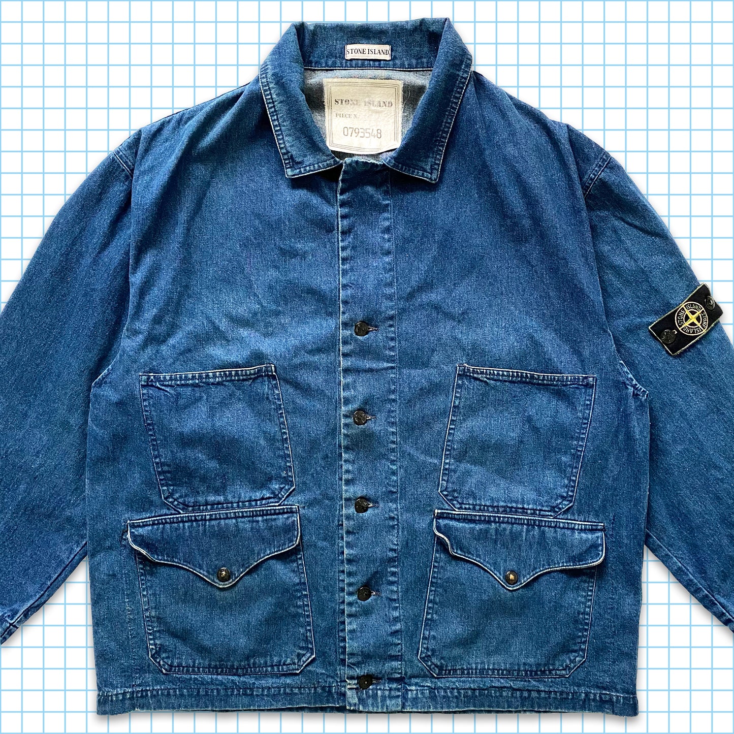 vintage Stone Island Multi Pocket Denim Back Spellout Poachers Veste SS87' - Extra Large