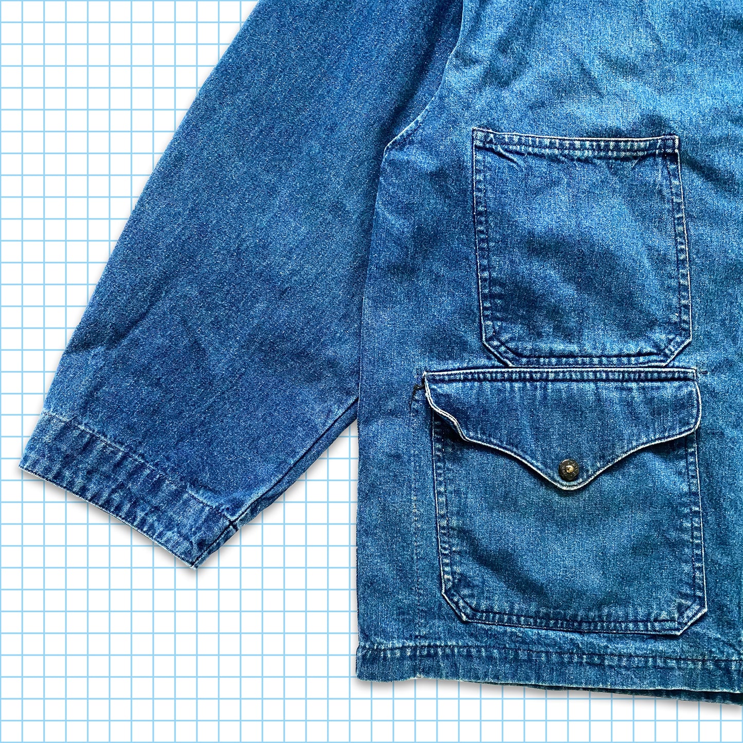 vintage Stone Island Multi Pocket Denim Back Spellout Poachers Veste SS87' - Extra Large