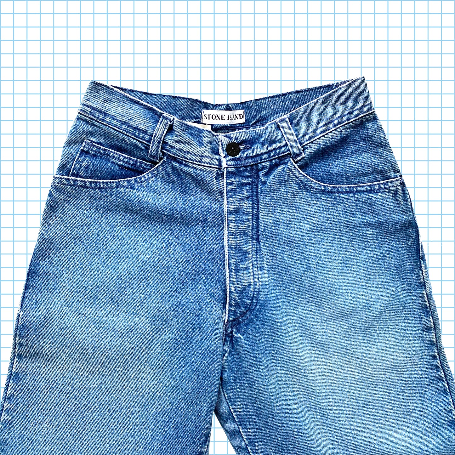 vintage Fin des années 90 Stone Island Washed Blue Denim Jeans - Petit