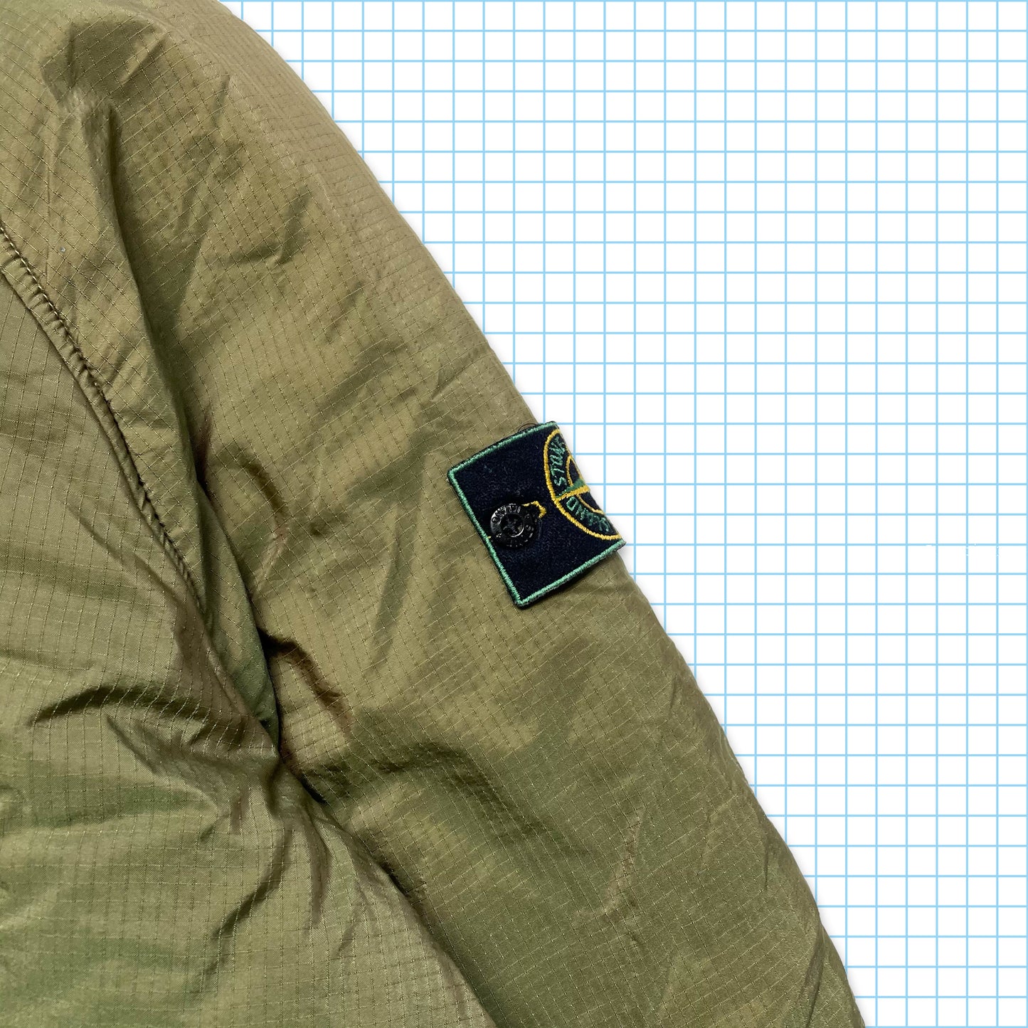 Vintage Stone Island Rip Stop Kaki Nylon Shimmer Puffer AW89 - Extra Large / Extra Extra Large