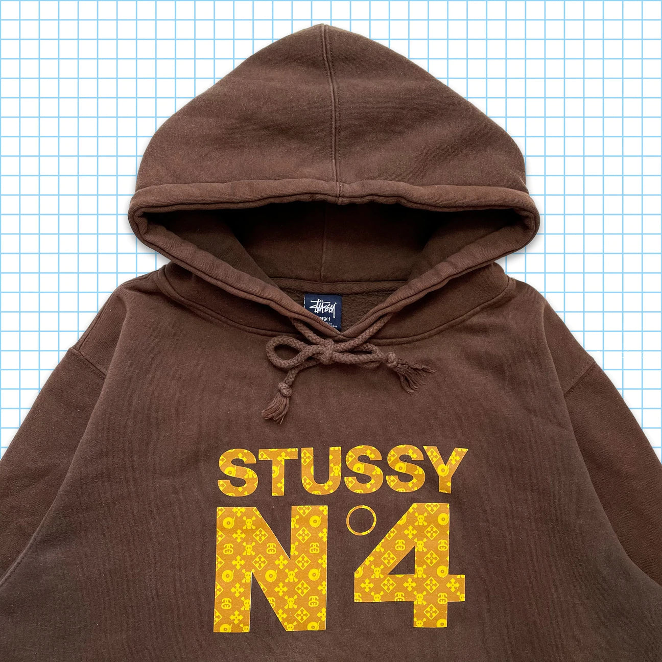 vintage Stüssy Skull & Crossbones Monogram Brown Hoodie - Moyen / Grand