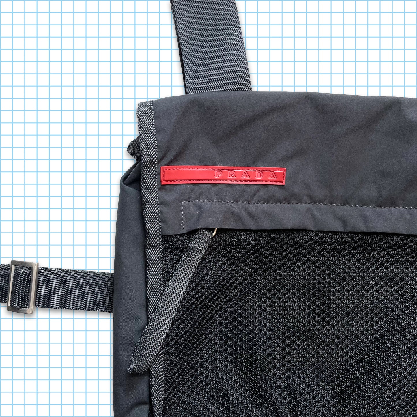Vintage Prada Sport Dark Grey Mesh Front Pocket Side Bag/Belt Pouch