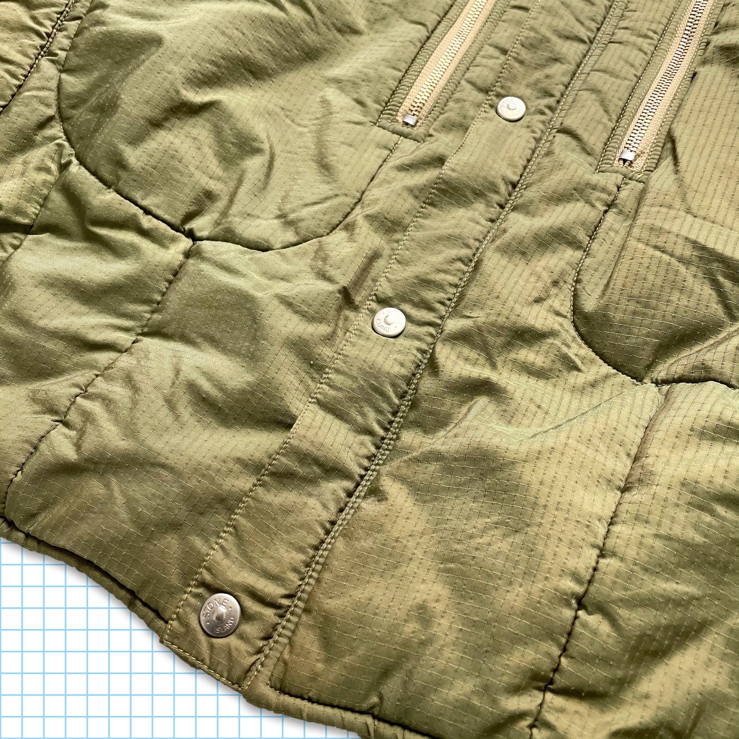 Vintage Stone Island Rip Stop Kaki Nylon Shimmer Puffer AW89 - Extra Large / Extra Extra Large