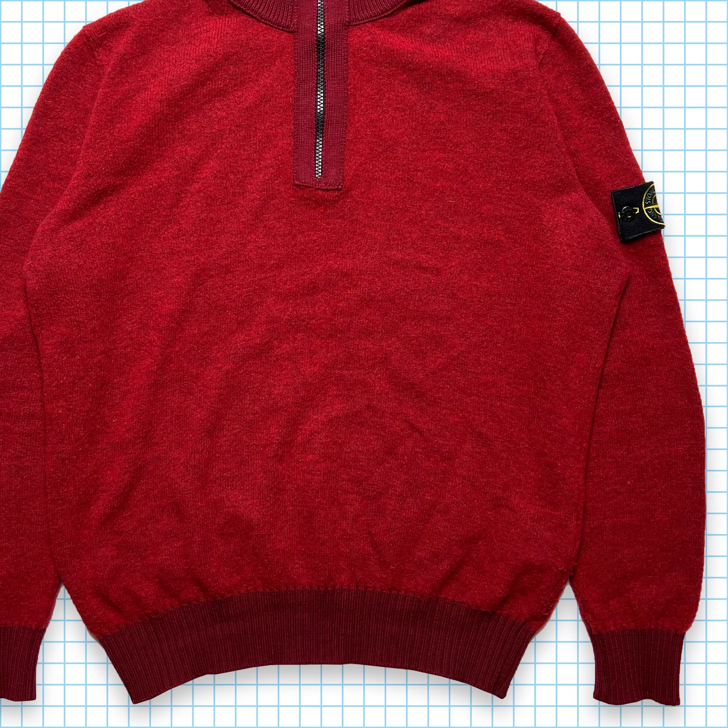 Stone Island Crimson Red Ribbed Quarter Zip - Large / Extra Large