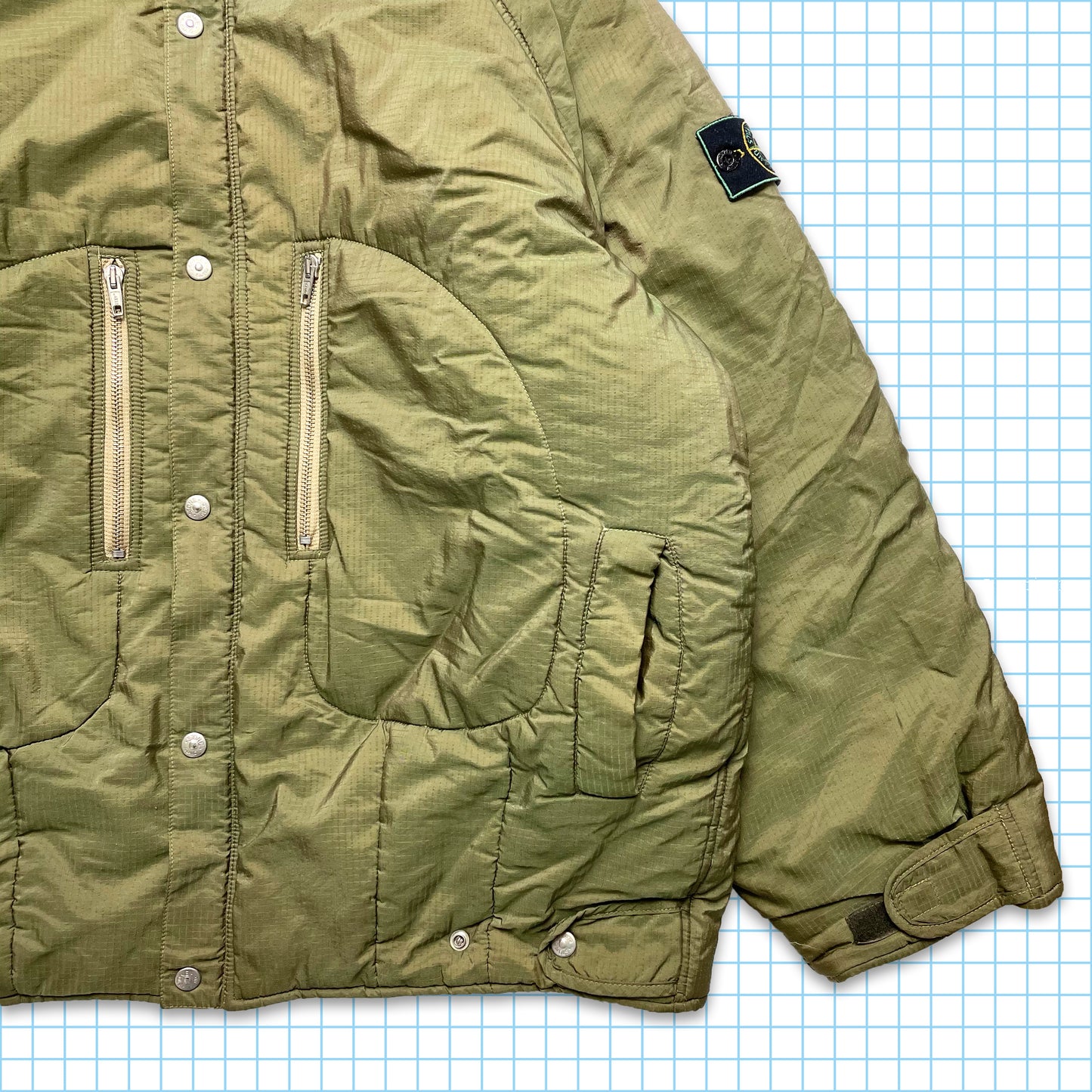 Vintage Stone Island Rip Stop Kaki Nylon Shimmer Puffer AW89 - Extra Large / Extra Extra Large