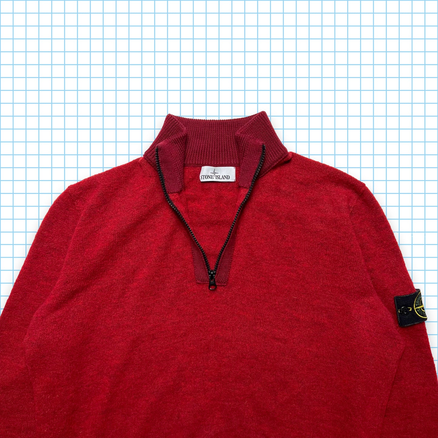 Stone Island Crimson Red Ribbed Quarter Zip - Large / Extra Large