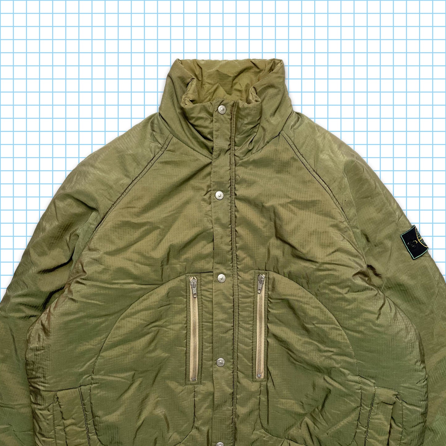 Vintage Stone Island Rip Stop Khaki Nylon Shimmer Puffer AW89 - Extra Large / Extra Extra Large