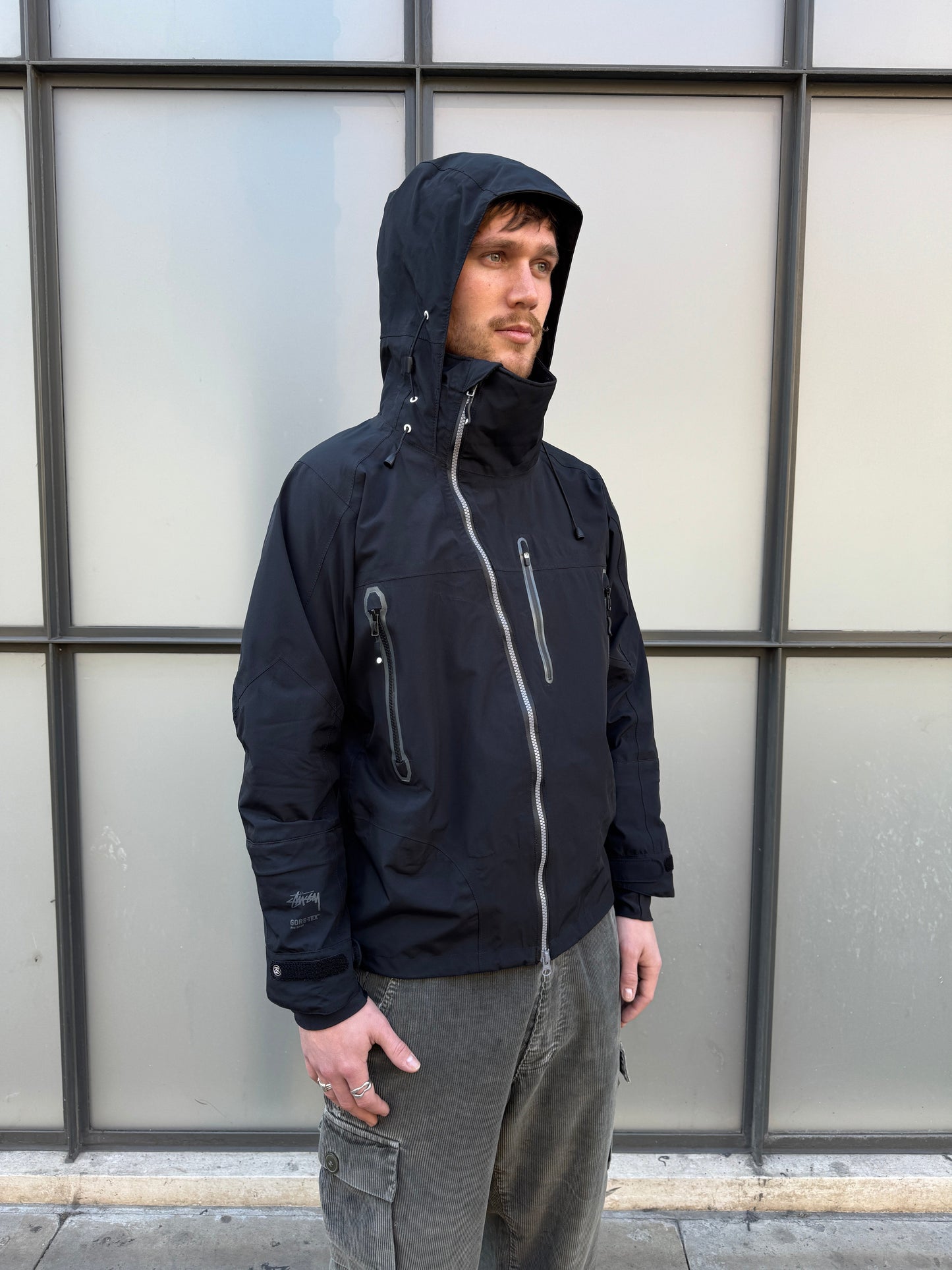 AW11' Stüssy x Afdice Jet Black Asymmetric Zip Technical Gore-Tex Jacket