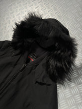 Carica l&#39;immagine nel visualizzatore di Gallery, Early 2000’s Prada Sport Jet Black Gore-Tex Padded Jacket w/Fur Trim Hood - Small