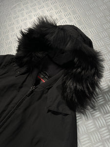 Early 2000’s Prada Sport Jet Black Gore-Tex Padded Jacket w/Fur Trim Hood - Small