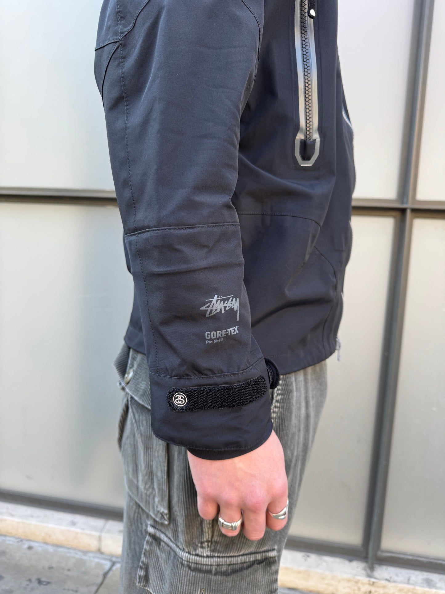 AW11' Stüssy x Afdice Jet Black Asymmetric Zip Technical Gore-Tex Jacket