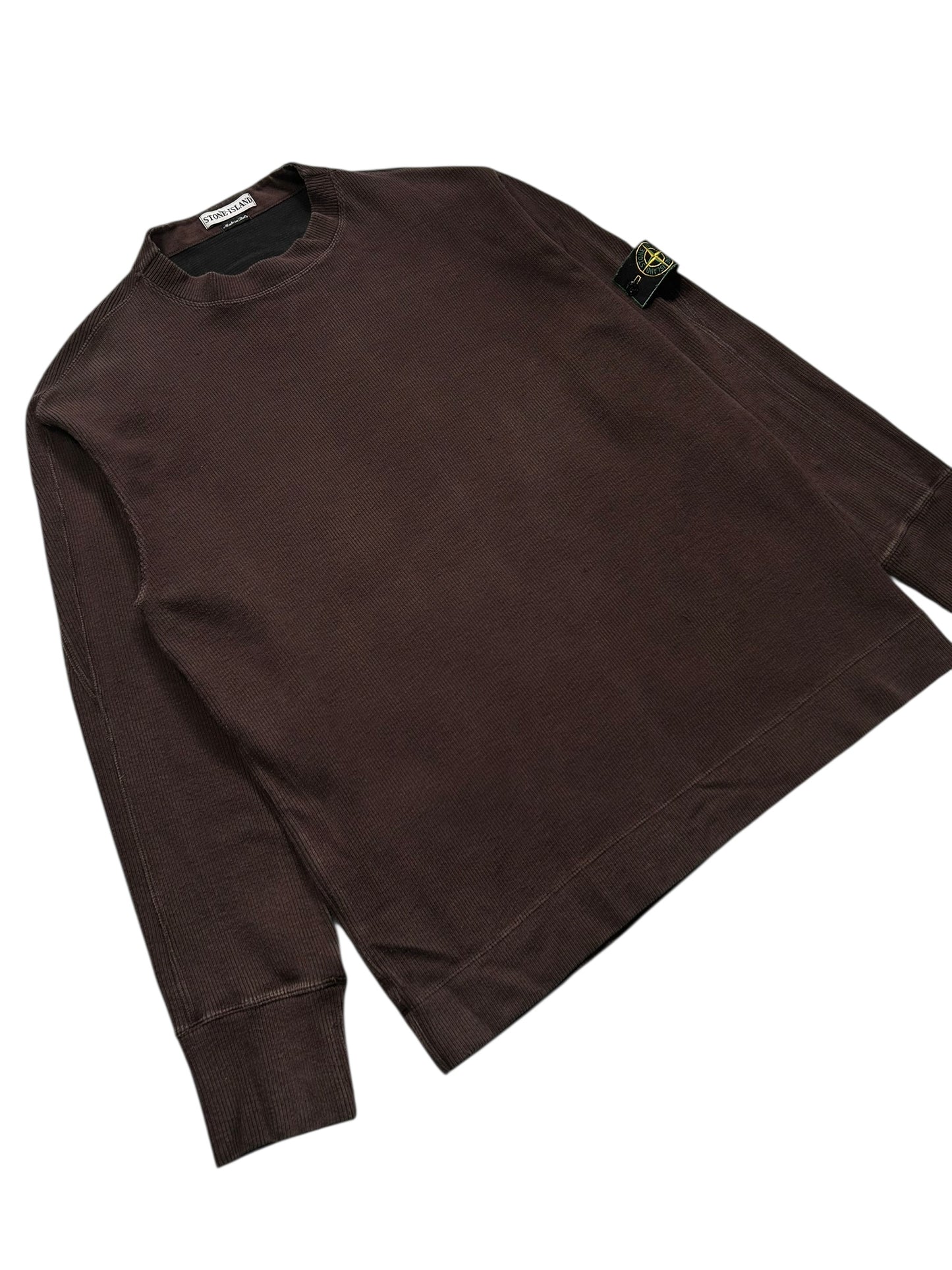 1990's Stone Island Ribbed Cotton Deep Brown Crewneck